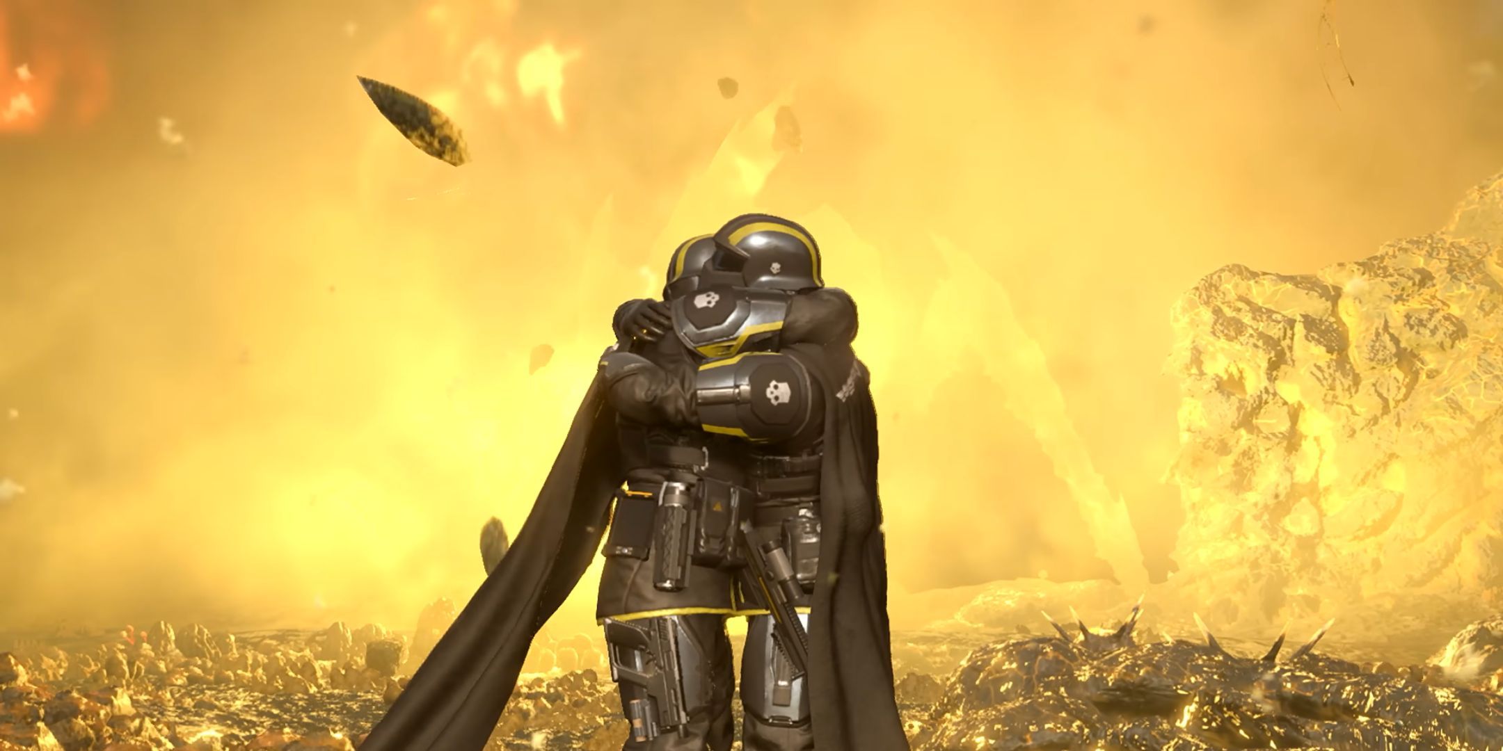 Players hugging in Helldivers 2.