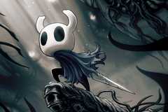 The Knight from Hollow Knight holding its nail.