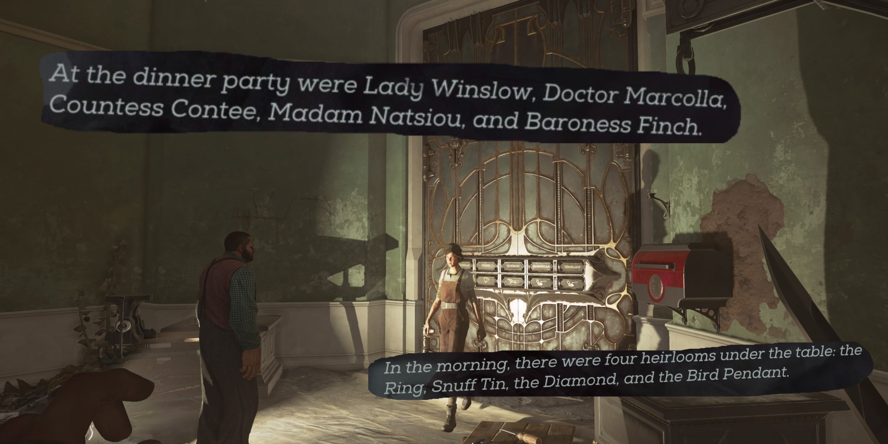 Jindosh Riddle words overlaid on screenshot of the door in Dishonored 2