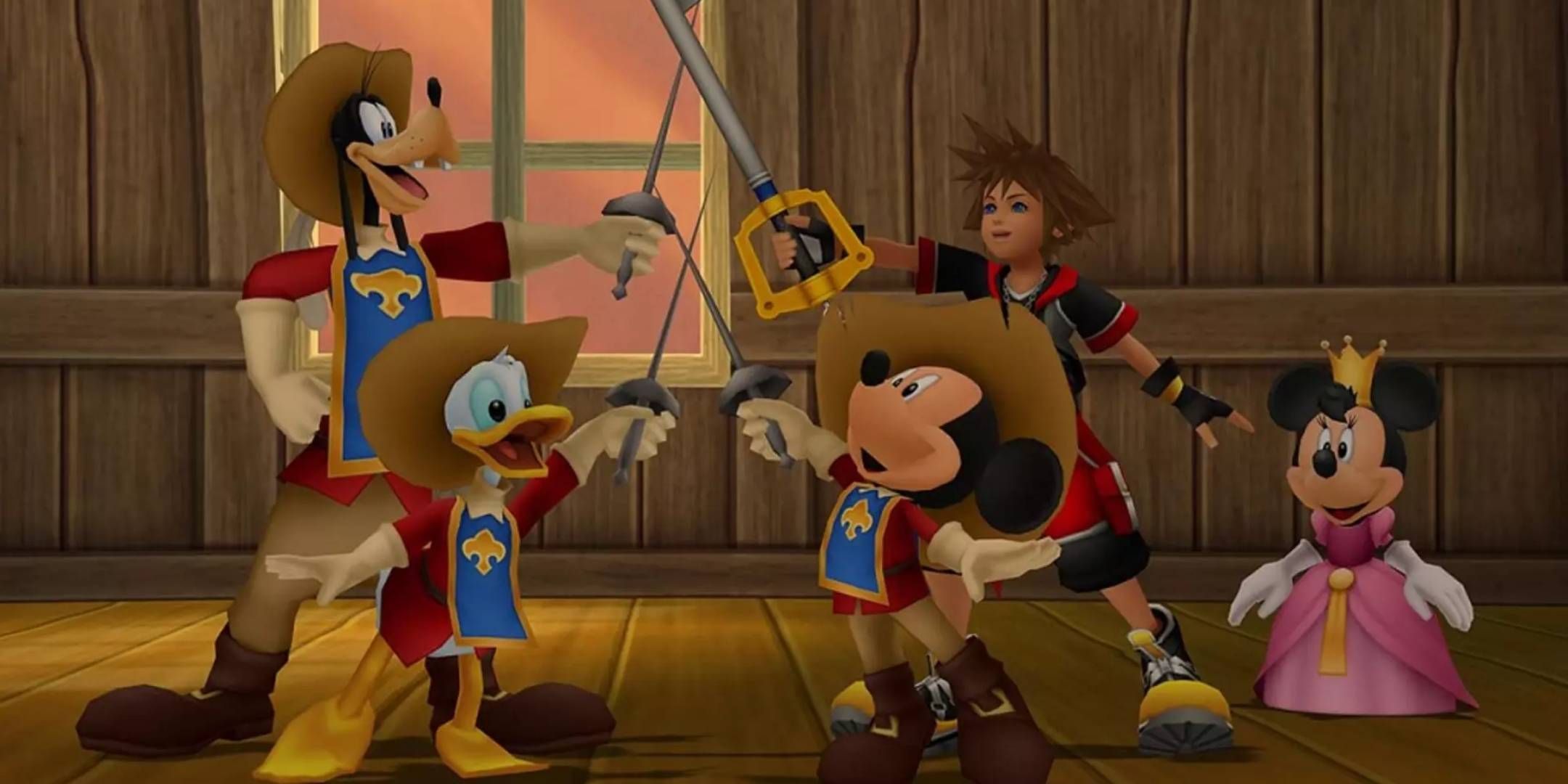 Kingdom Hearts 3D Dream Drop Distance HD - Sora with Donald Mickey Goofy and Minnie Mouse in 3 musketeers outfits