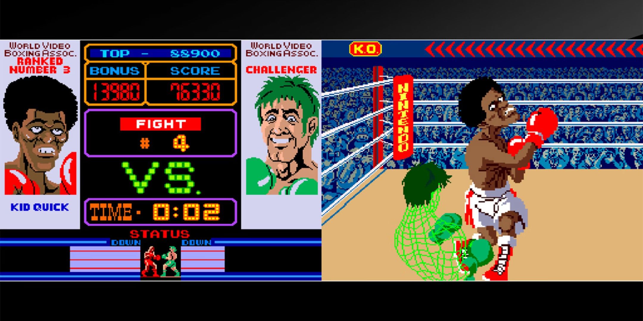 Split screen of a boxing match taking place.