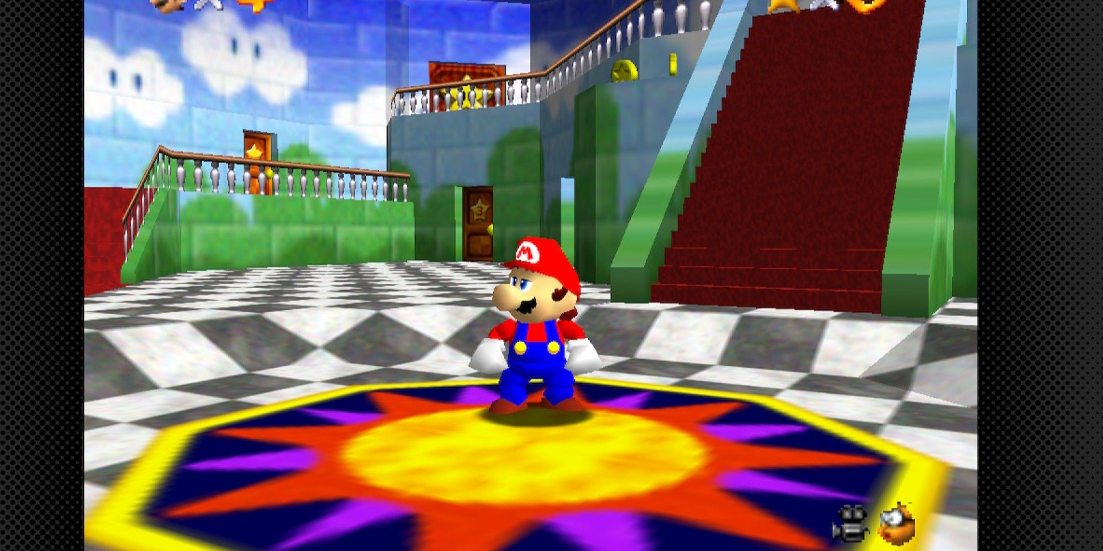 Mario in the main room of Peach's Castle.