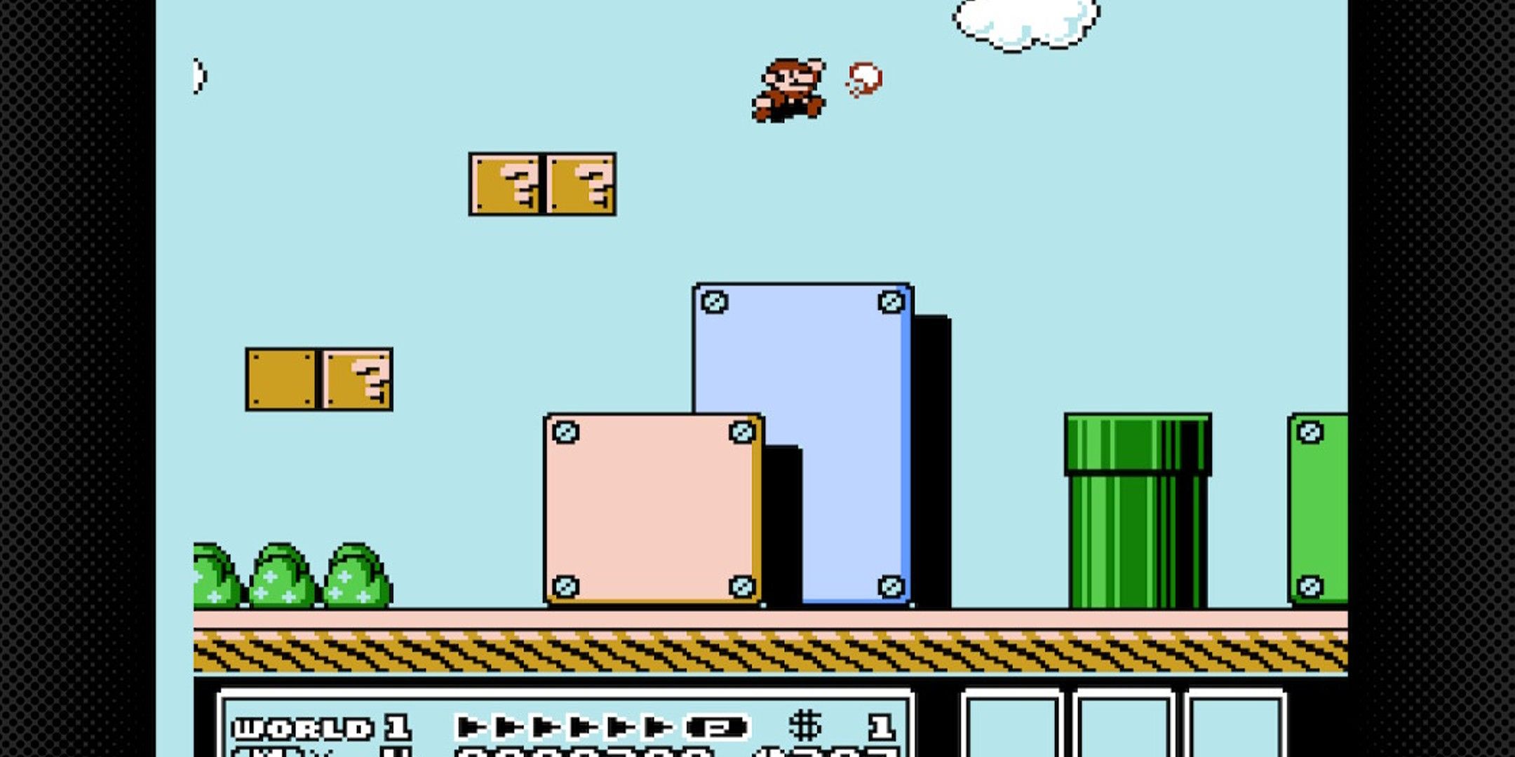 Mario jumping next to a fire ball.