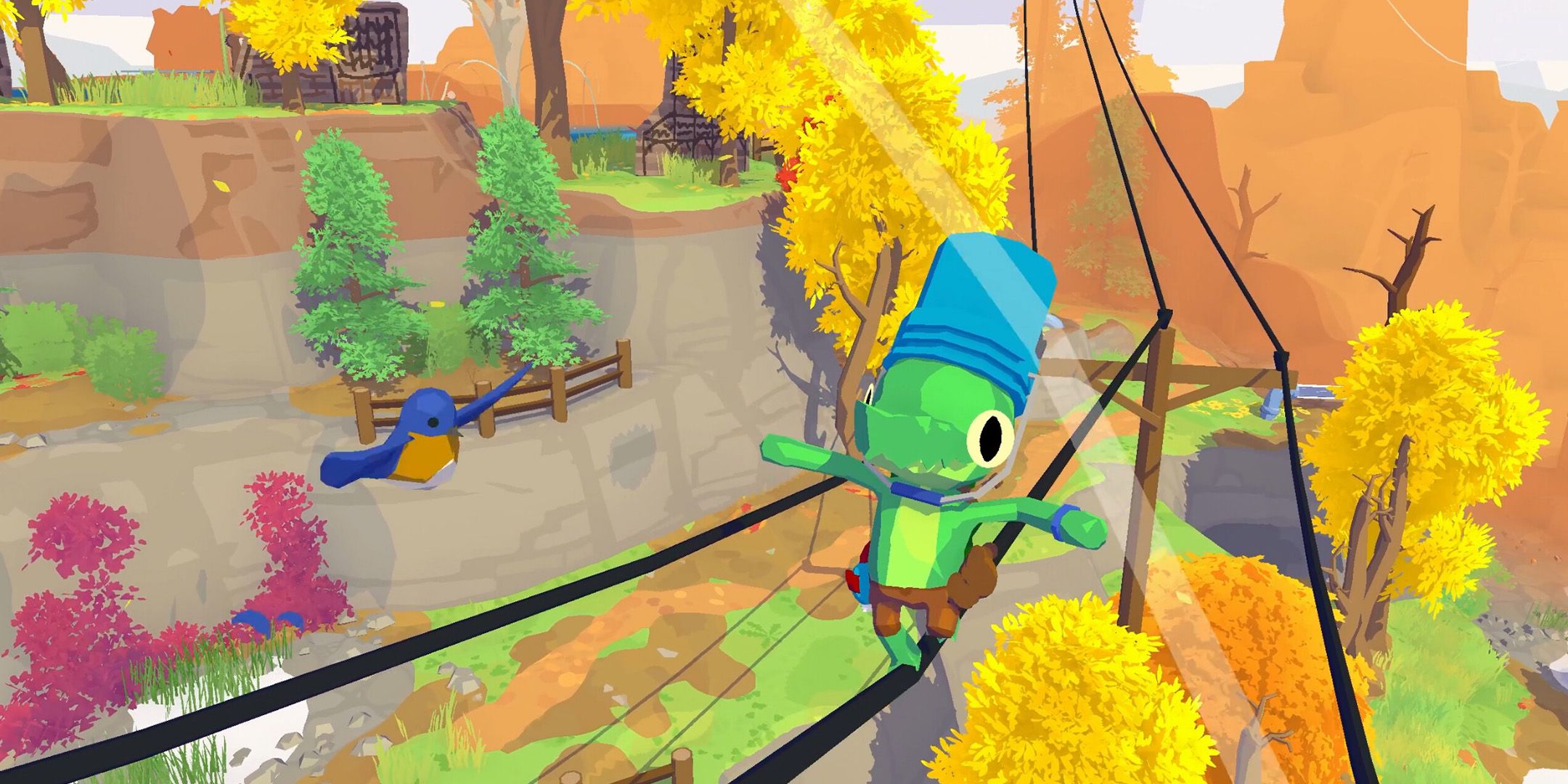 Lil Gator walking across a power line in Lil Gator Game