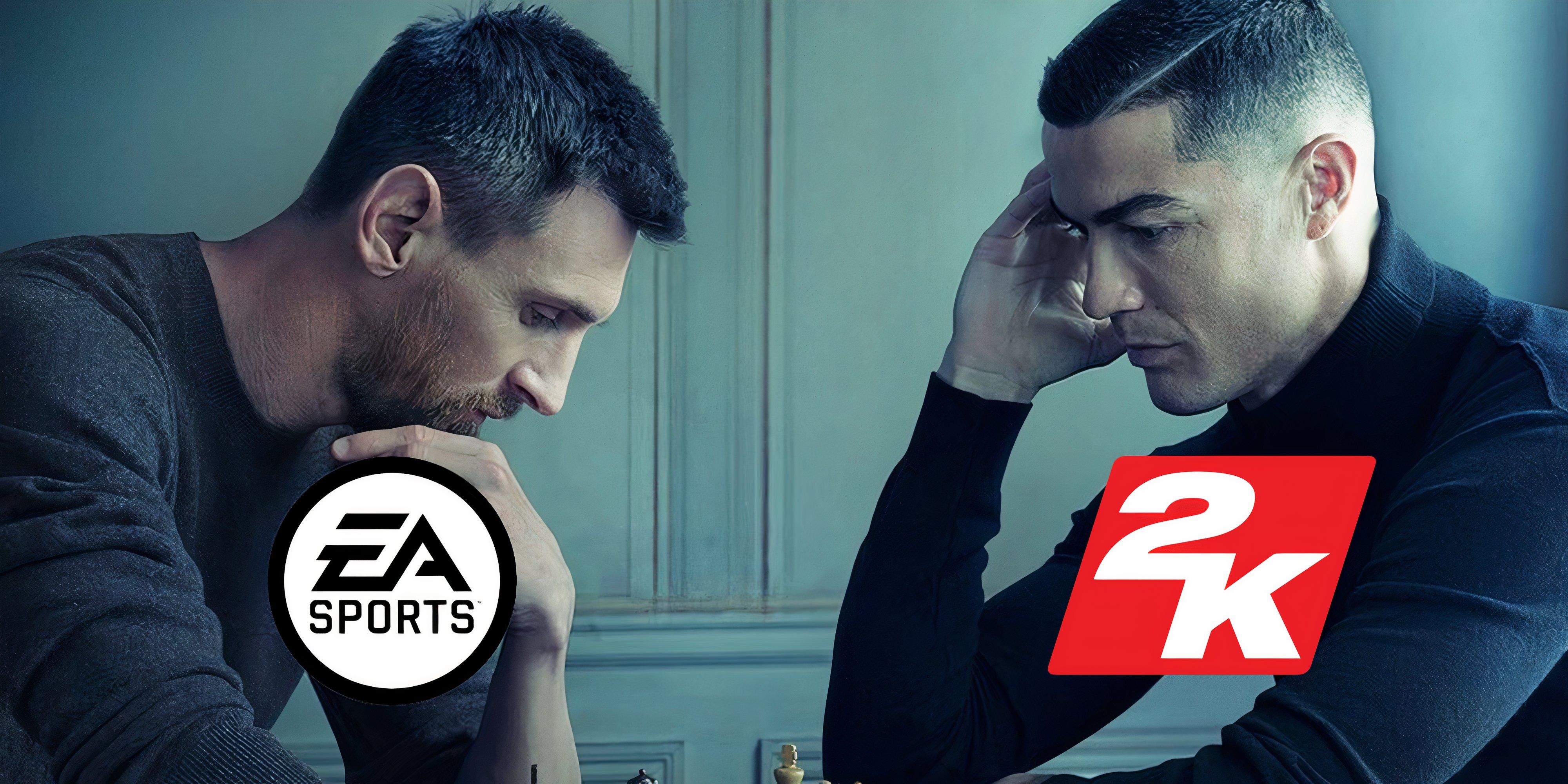 Messi vs Ronaldo chess with EA and 2K logos-1