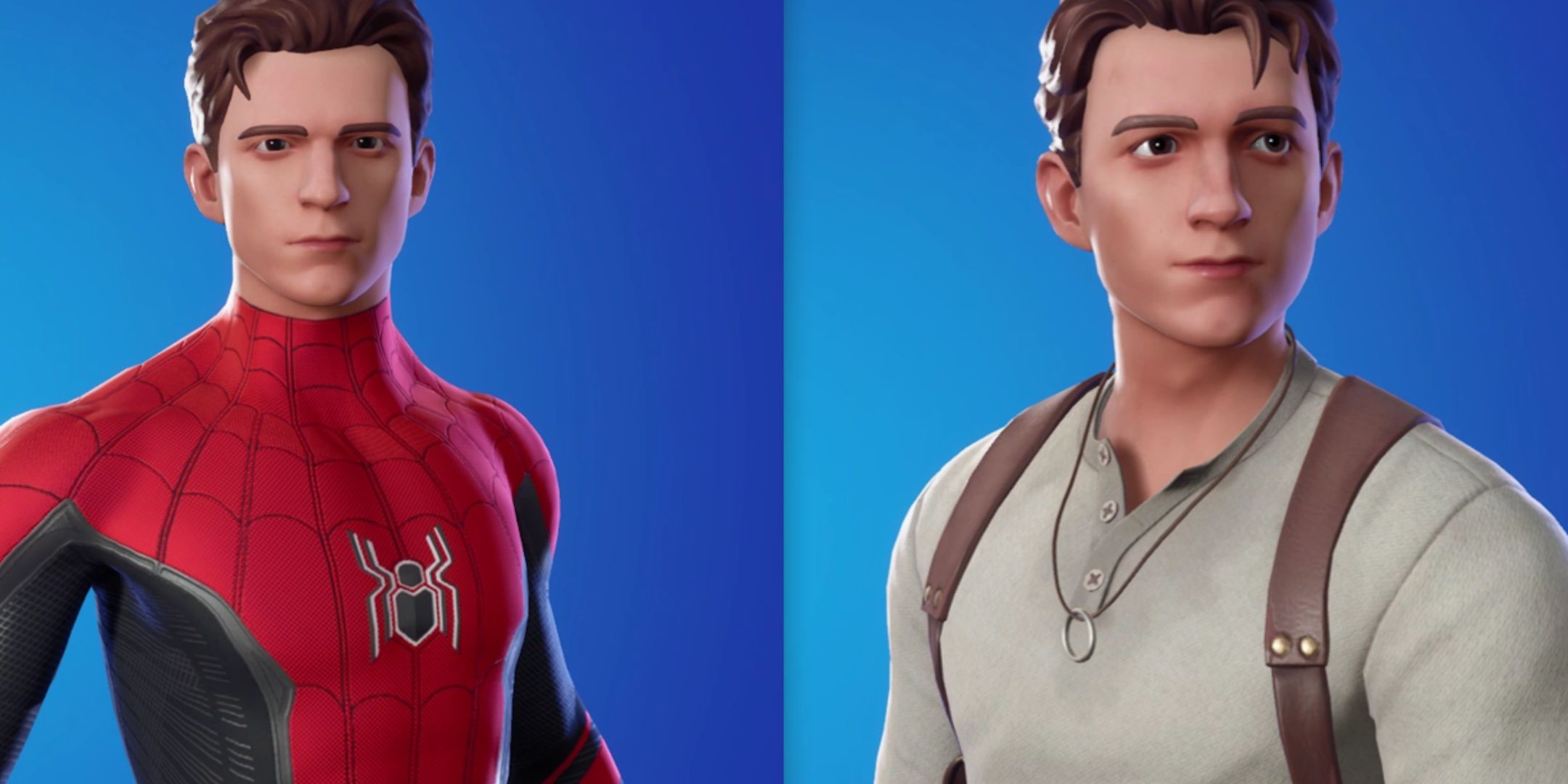 Tom Holland as Spider-Man in Fortnite and Nathan Drake in Uncharted