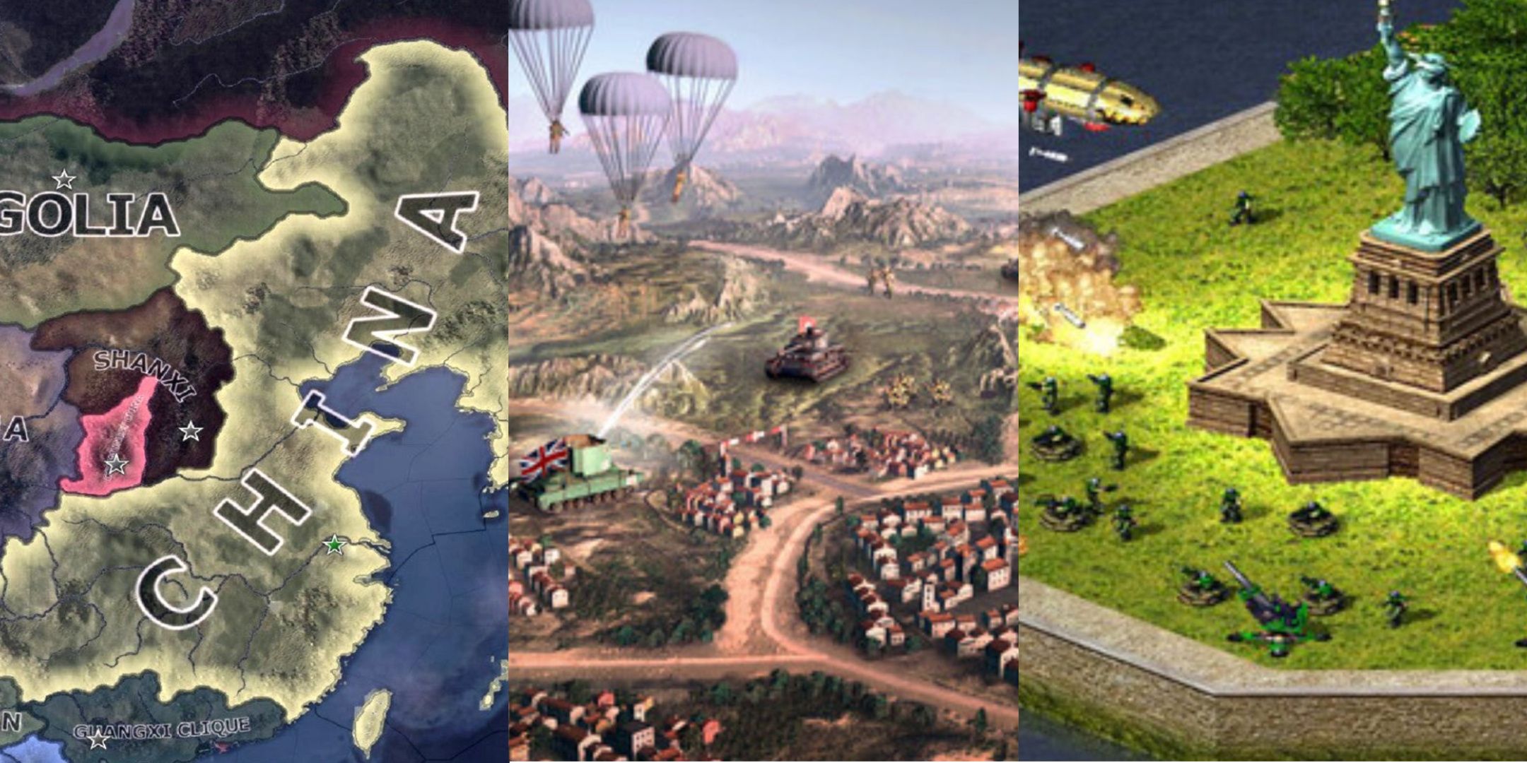 collage of hearts of iron red alert 2 and company of heroes