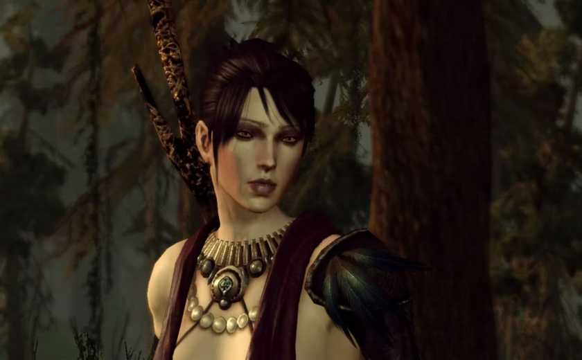 morrigan in the forests of Dragon Age: Origins.