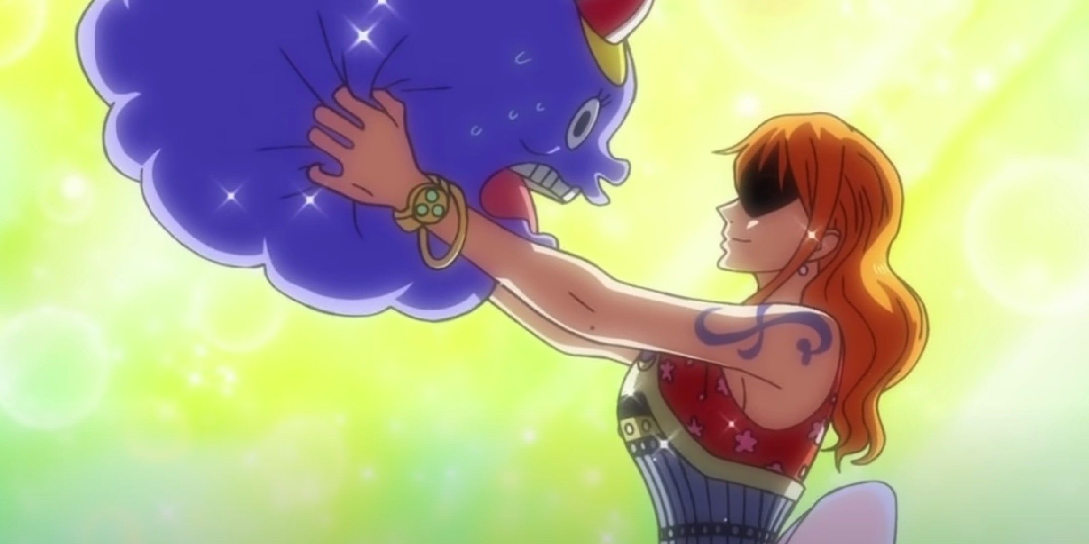 One piece image showing zeus and nami.