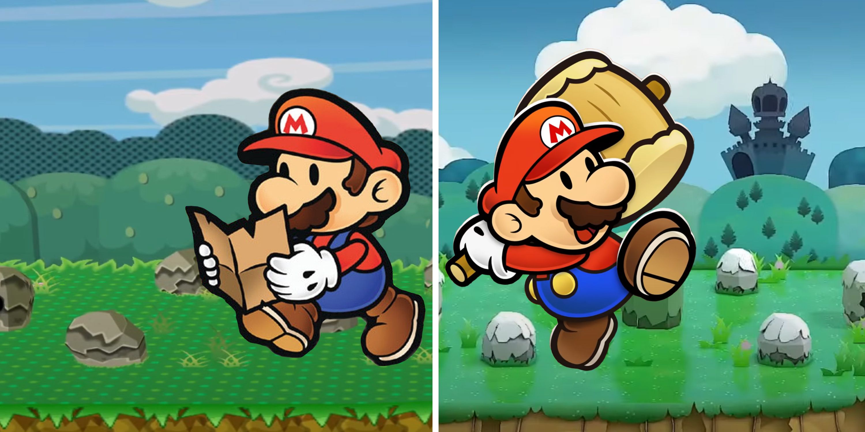 Side by side view of the original Paper Mario: The Thousand-Year Door and the remake
