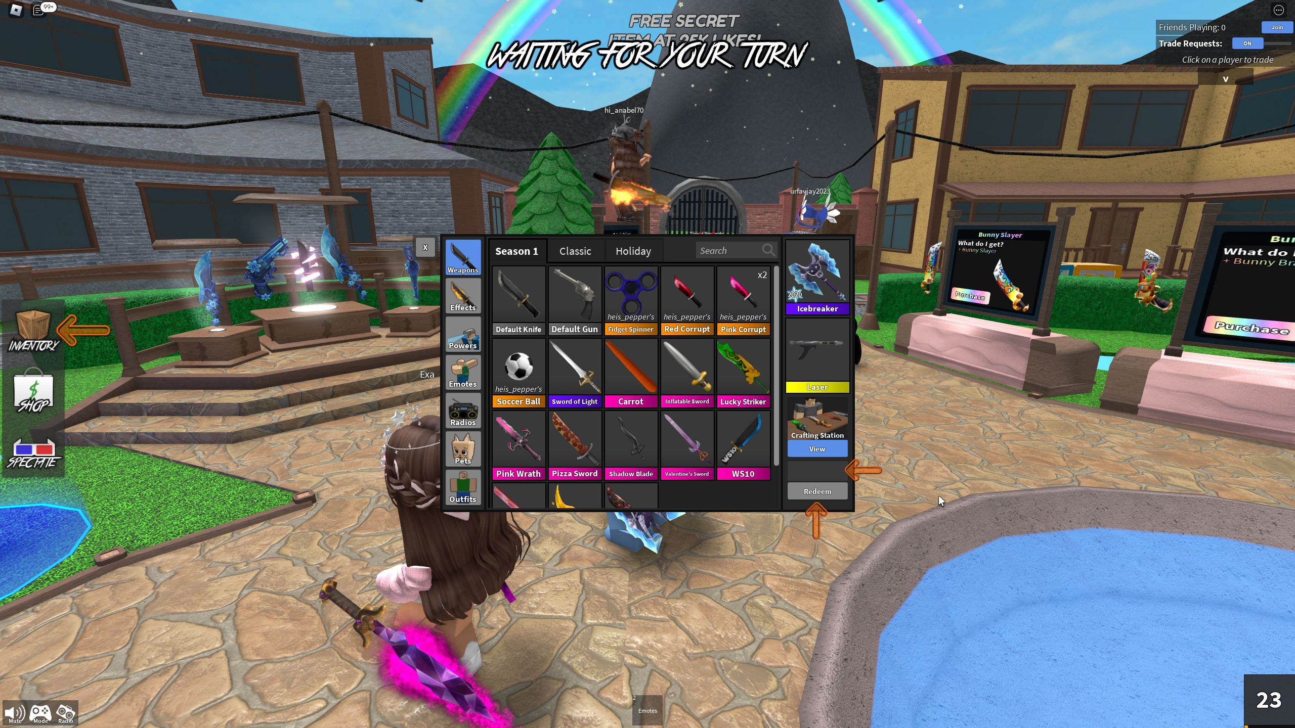 the codes field in the inventory in Zyleak&rsquo;s MM2 on Roblox
