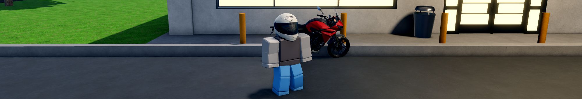 Someone next to a motorcycle in MotoRush on Roblox