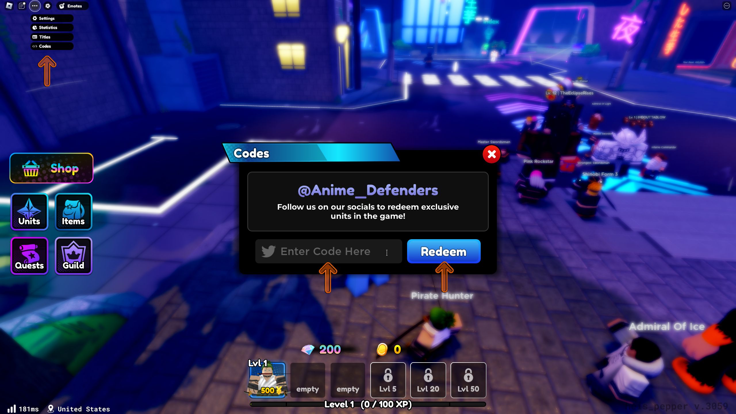 Anime Defenders Codes - Roblox