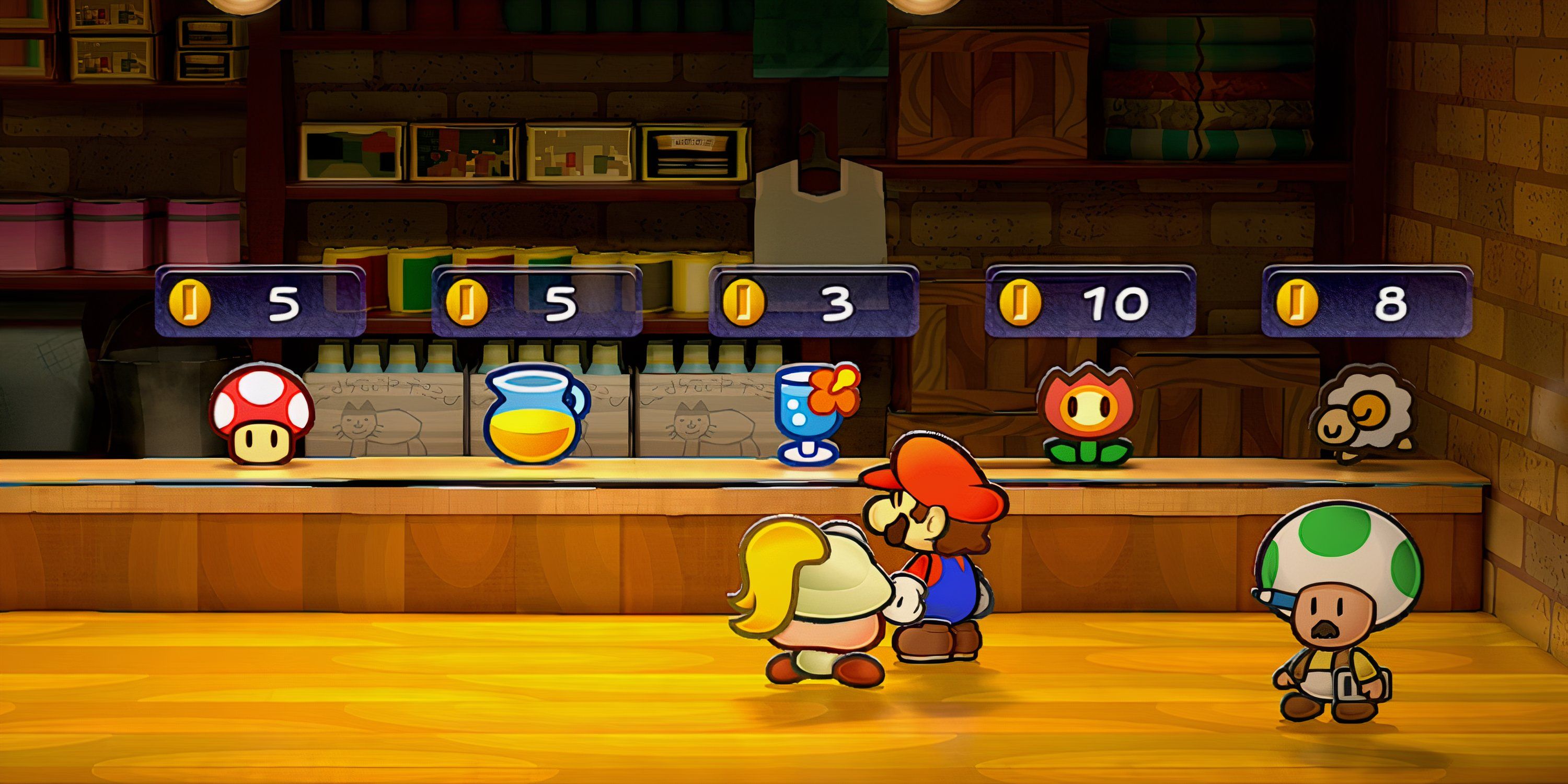 Mario and Goombella looking at items in Rogueport