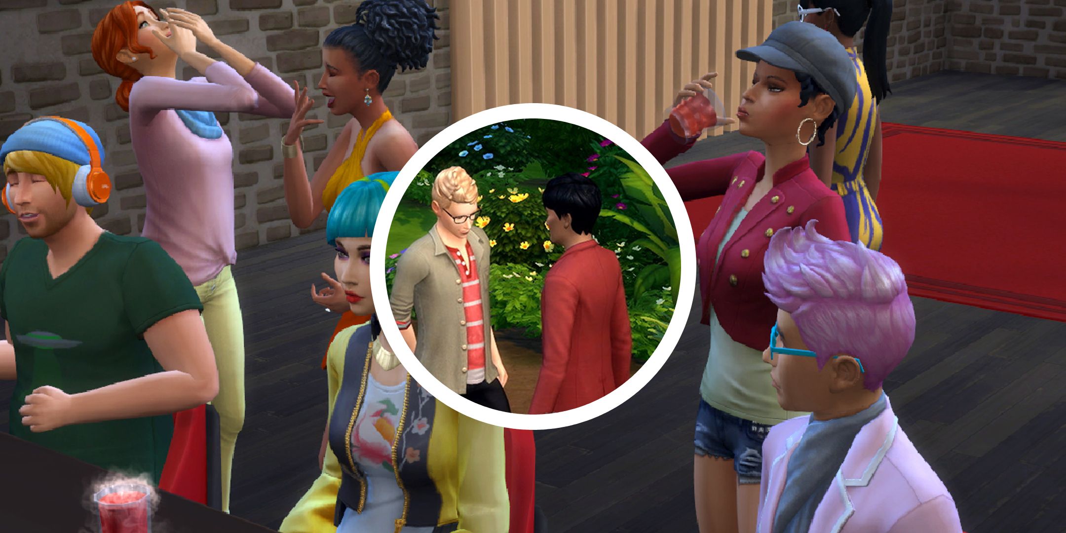 sims 4 image of sims at bar with circle png of two sims flirting