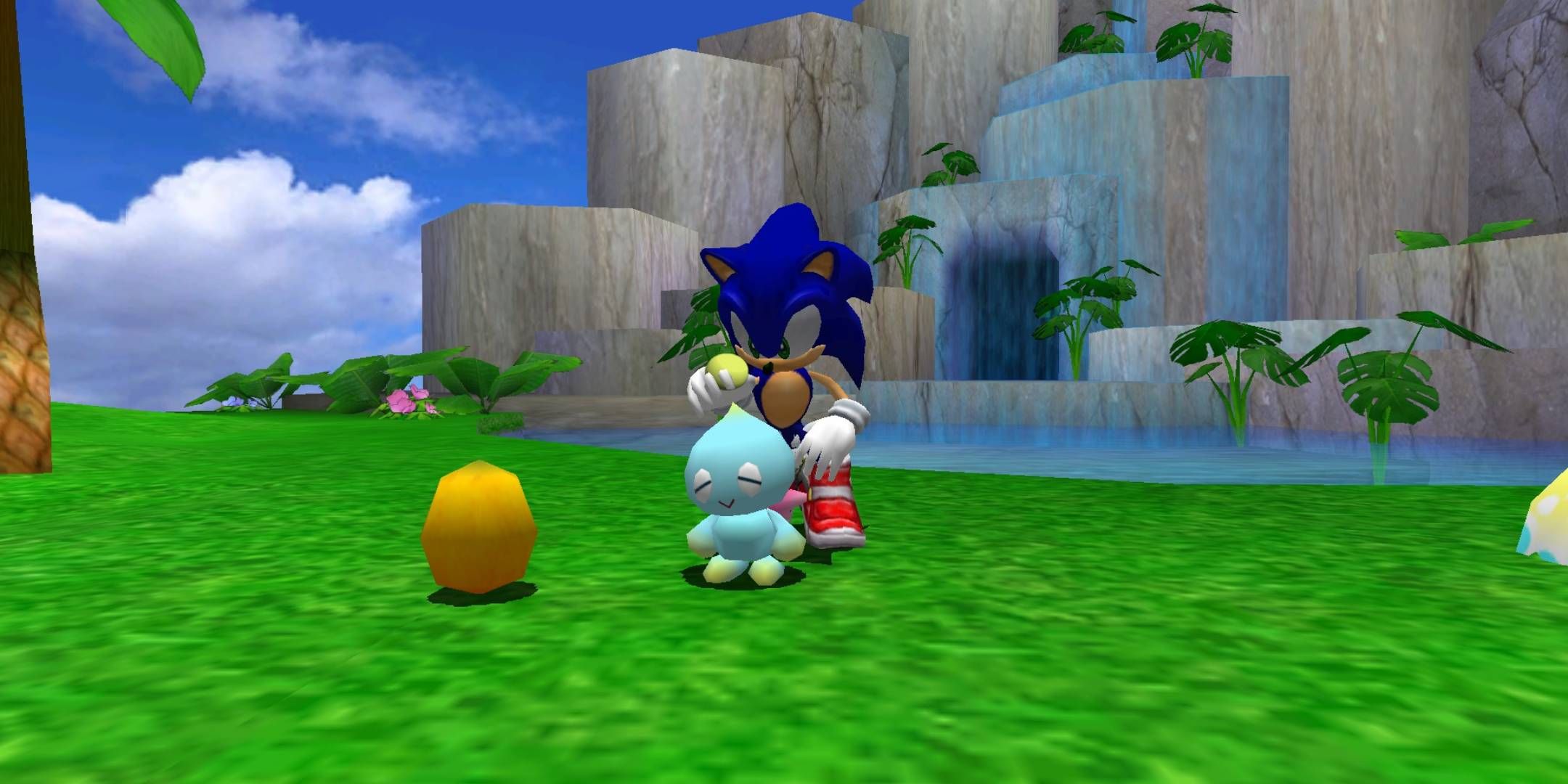 Sonic Adventure - Sonic petting a Chao in the Chao Garden