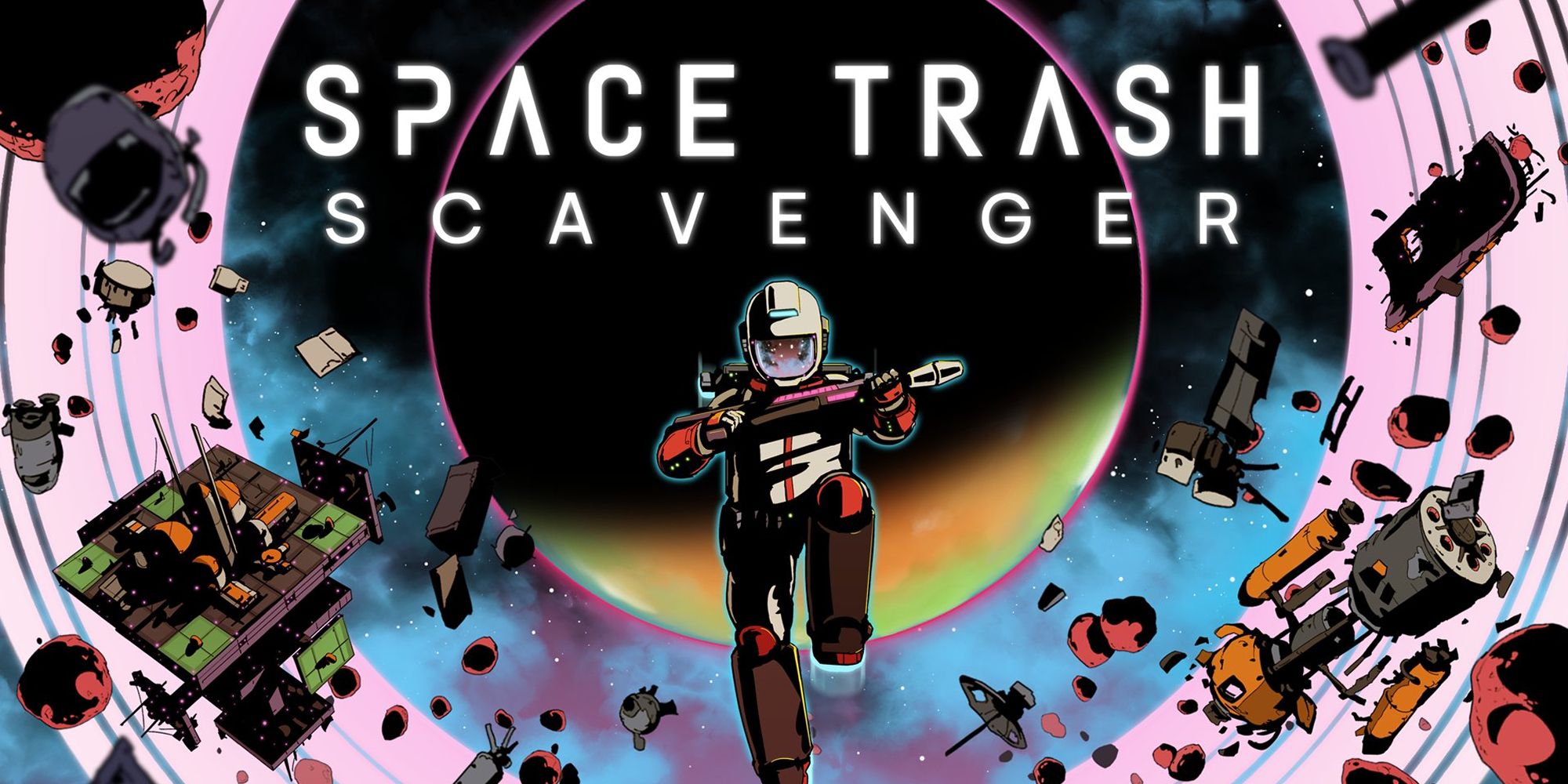 Titolo di Space Trash Scavenger che mostra lo spazzino con la spazzatura