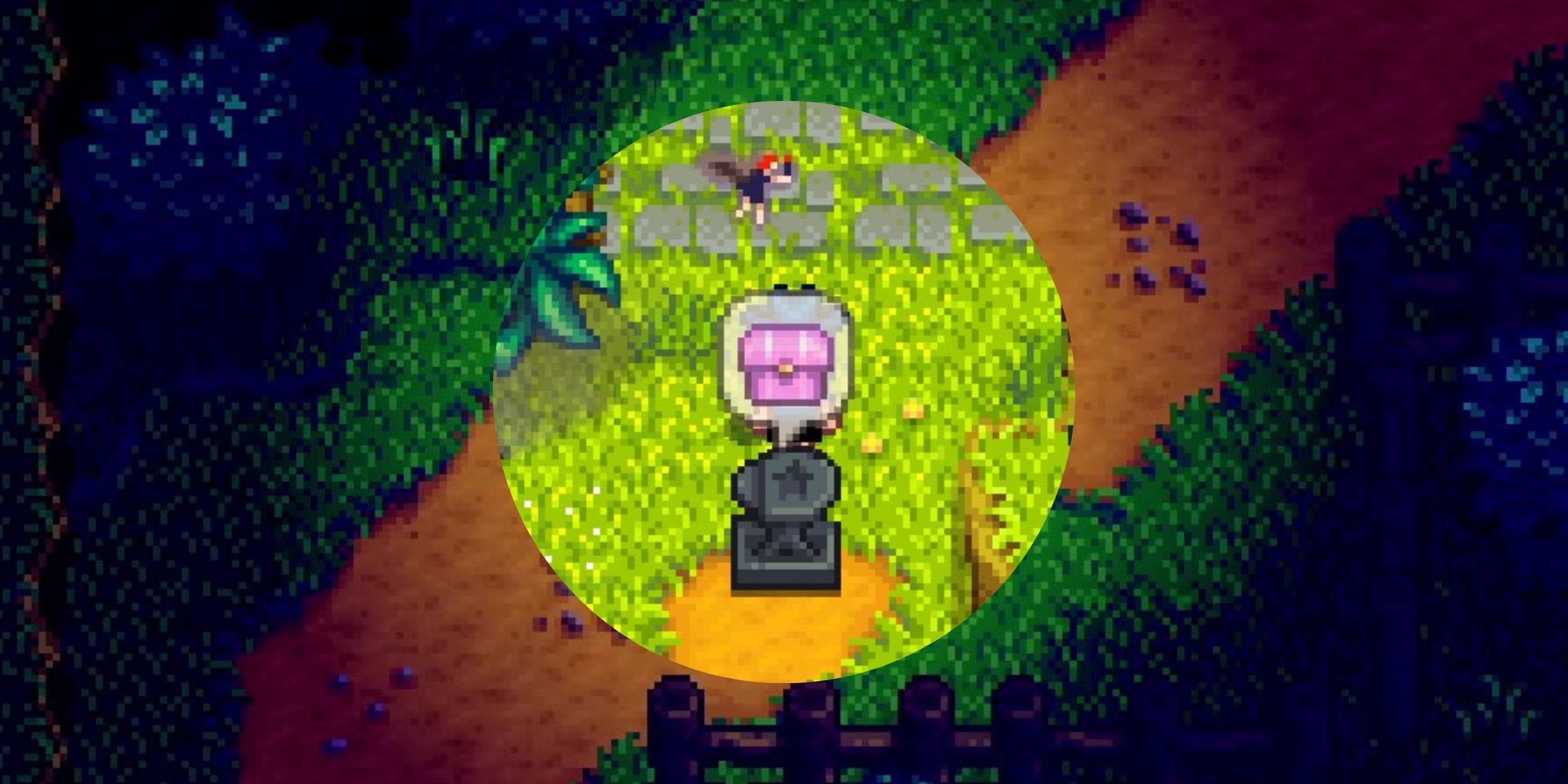 A Fairy Box on an anvil and a floating fairy in Stardew Valley.