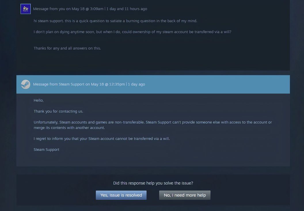 Steam говорит, что вы не можете перенести учетную запись после смерти