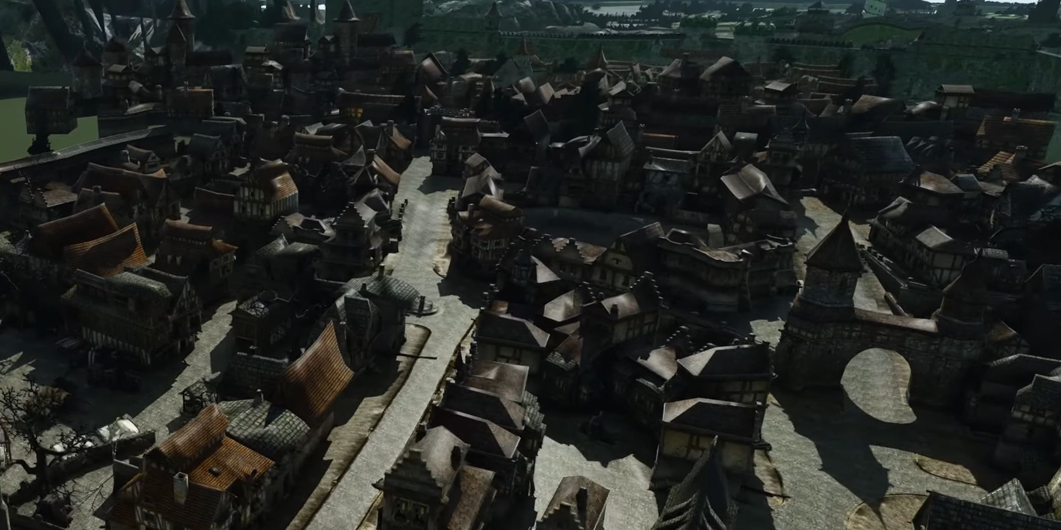 The Witcher Vizima city remade in The Witcher 3, aerial view of the streets
