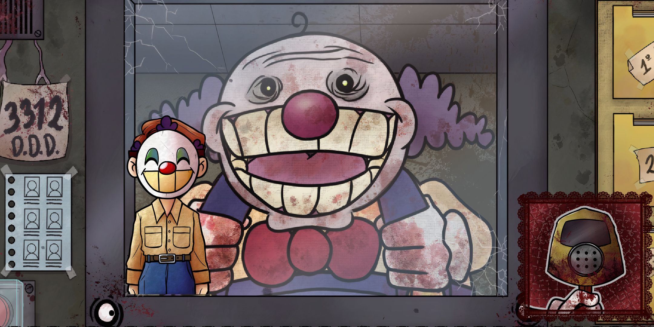 That's Not my Neighbor: An image of the Killer Clown laughing, juxtaposed with the regular clown and Nightmare Mode badge.