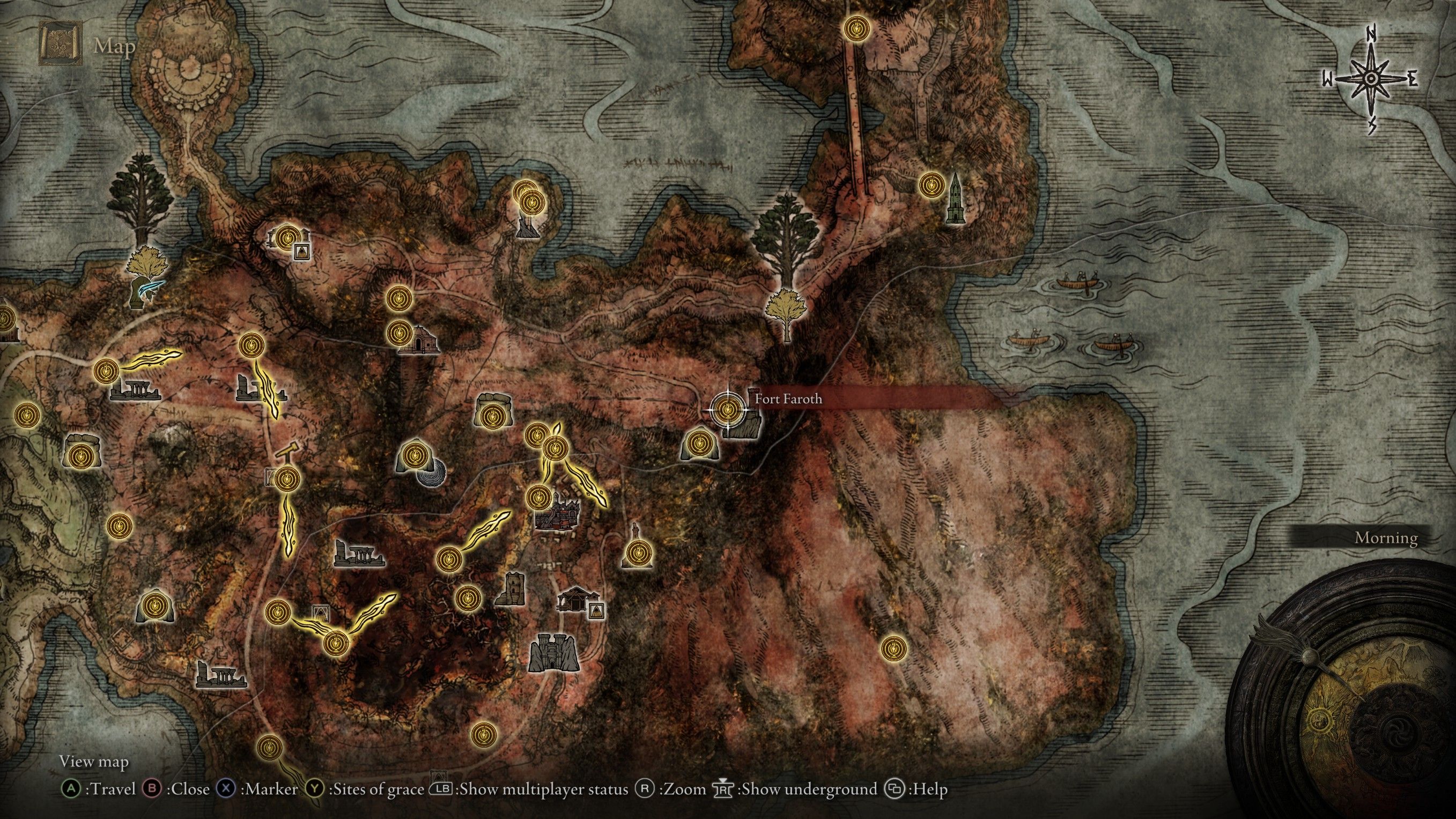 Elden Ring Caelid Map pinpointing Fort Faroth