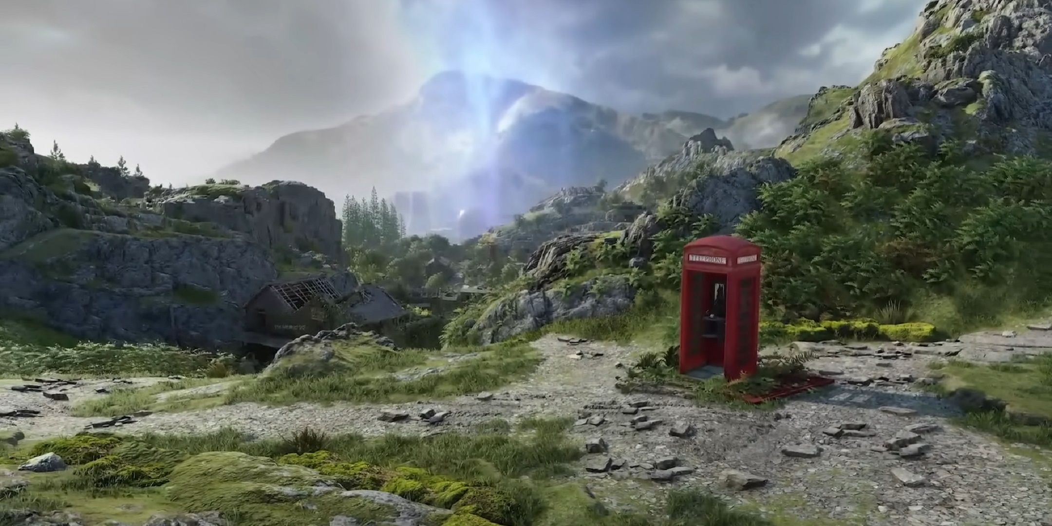 a telephone box in the english countryside in atomfall