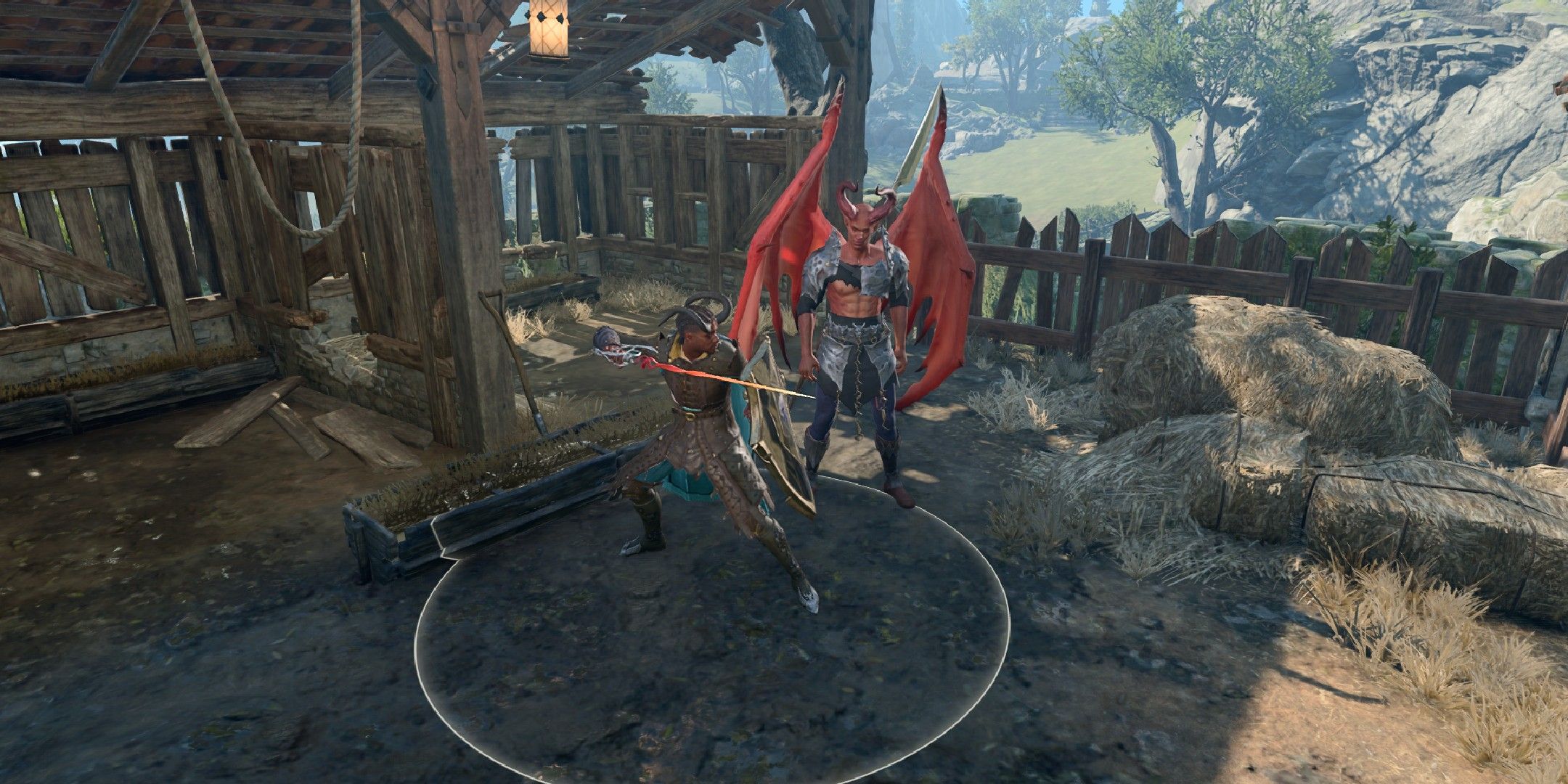 Baldur's Gate 3 image showing Wyll with the infernal rapier and a summoned cambion