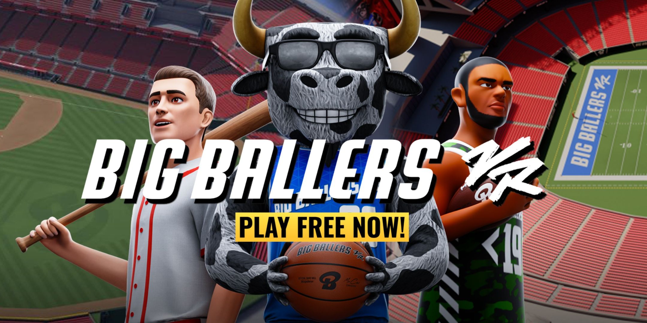 هنر کلیدی Big Ballers VR یک بازیکن بیسبال و بسکتبال در کنار طلسم