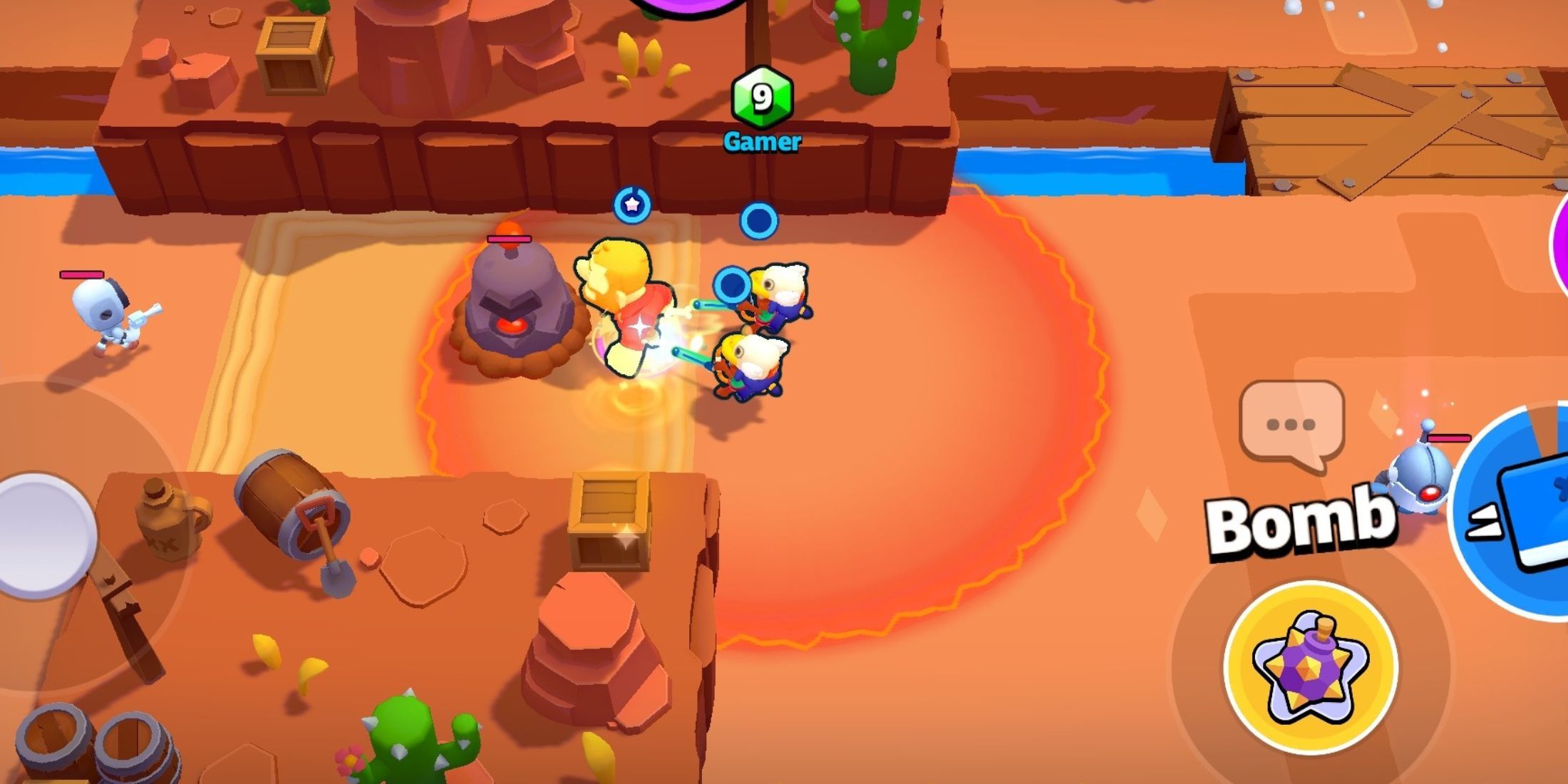 A squad with Greg and Bo killing Boss Mole in Squad Busters.