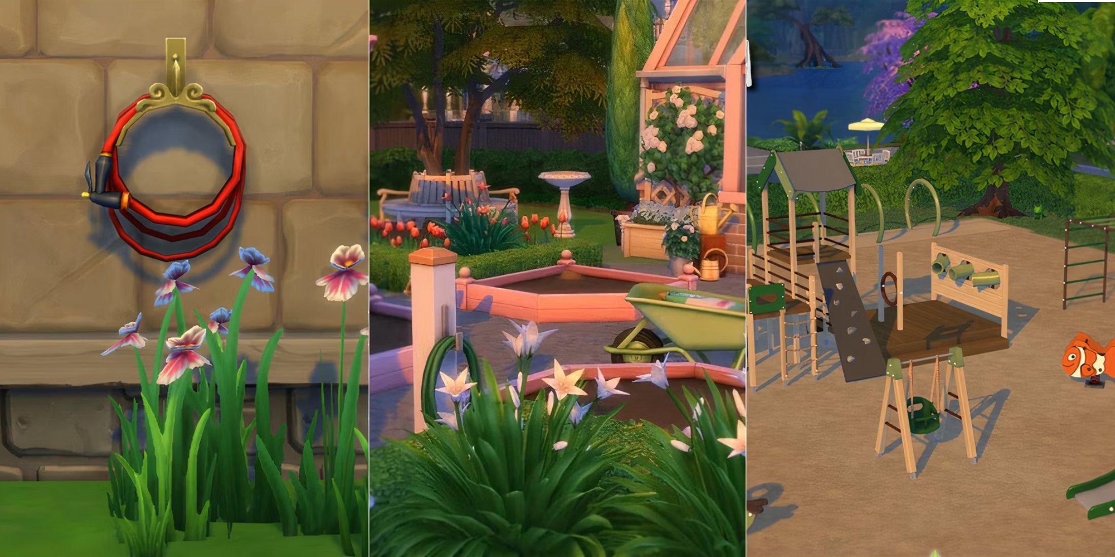 Collage with various custom outdoor content for The Sims 4