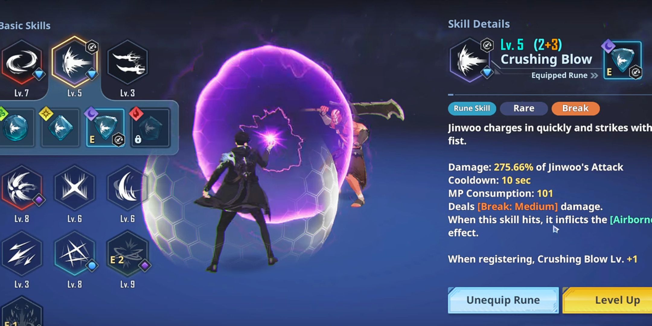 Crushing Blow skill interface in Solo Leveling: Arise.