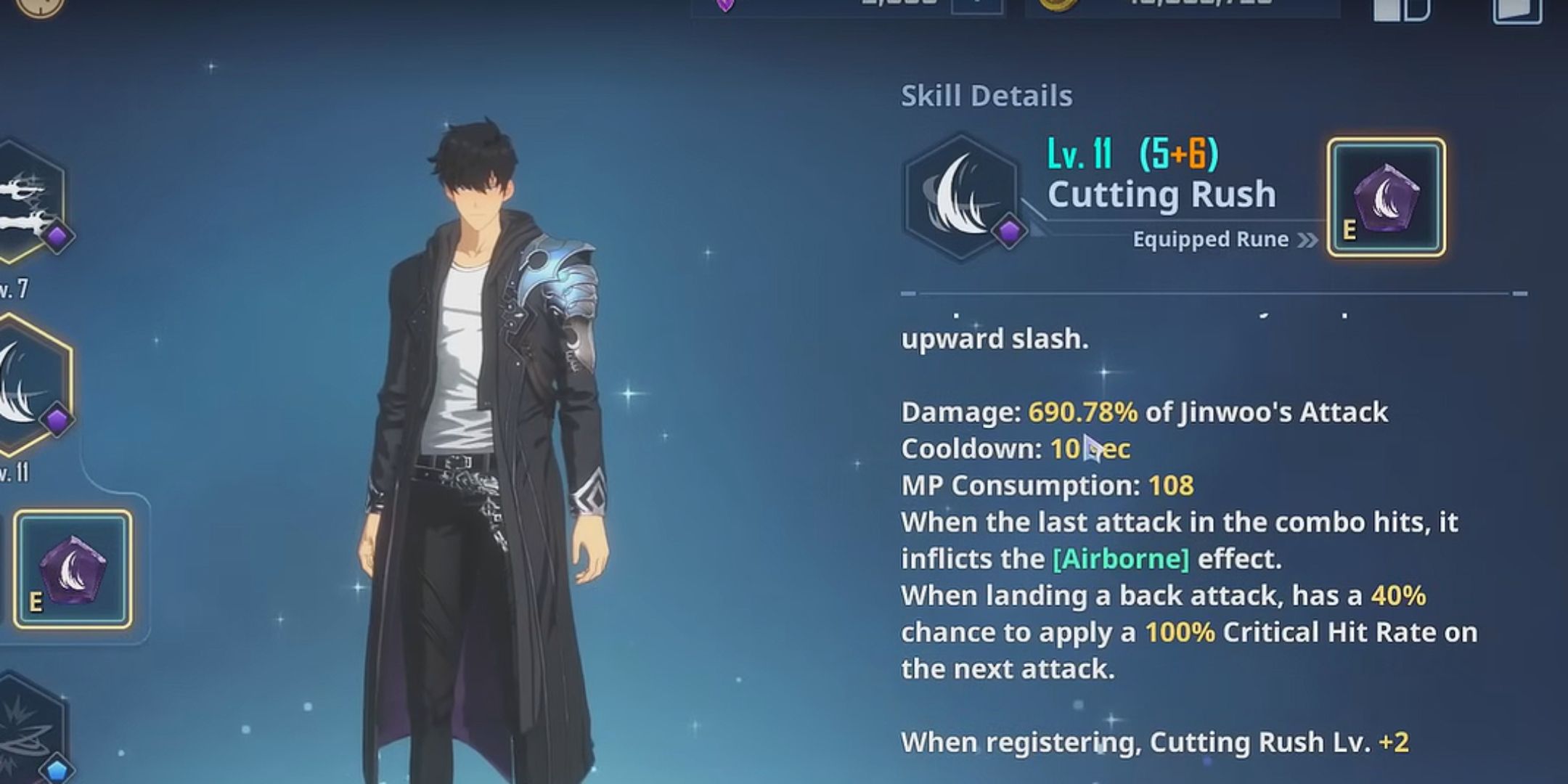 Cutting Rush skill interface in Solo Leveling: Arise.