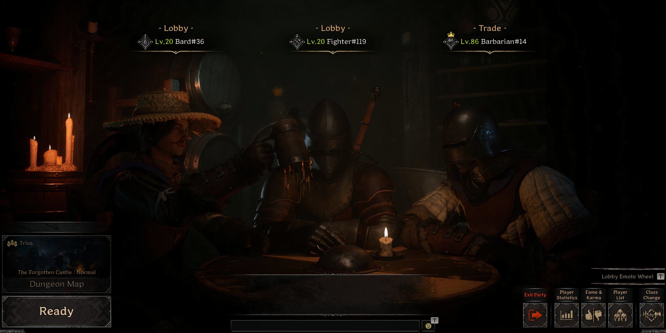 Dark and Darker lobby with players sitting around a table