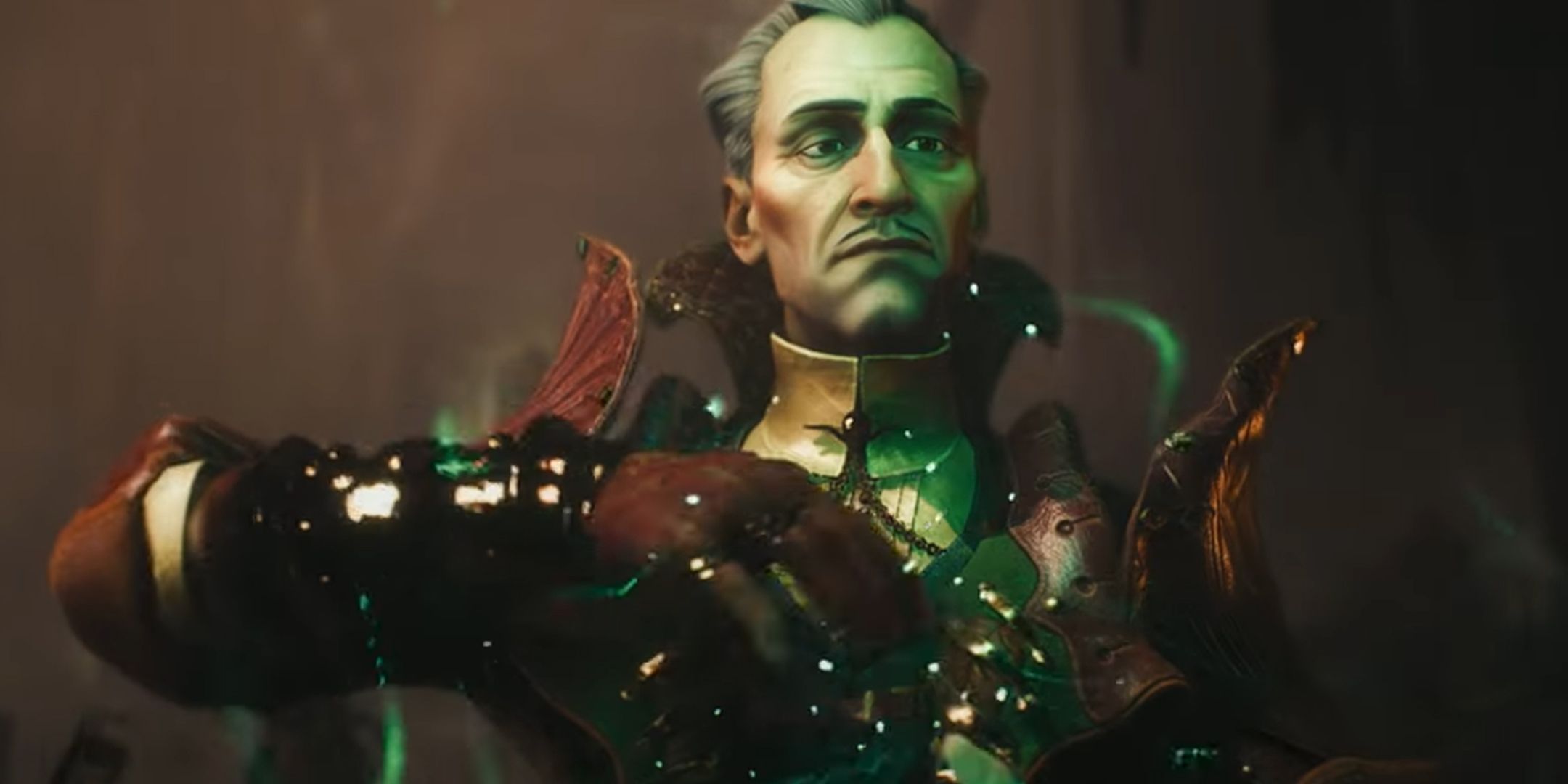 Dragon Age The Veilguard trailer screenshot showing necromancer conjuring green magic