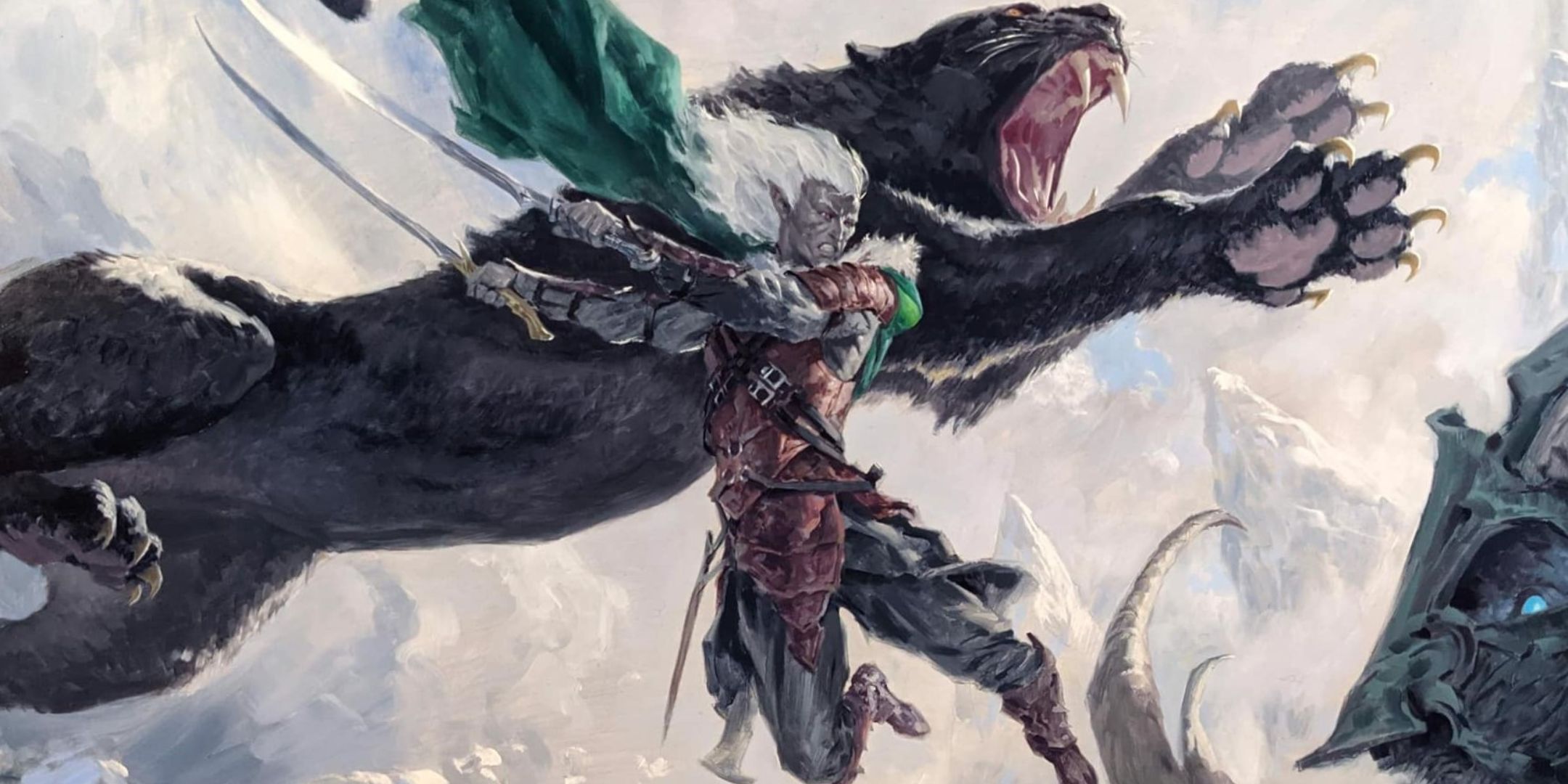 Drizzt drow ranger leaps into battle with his panther