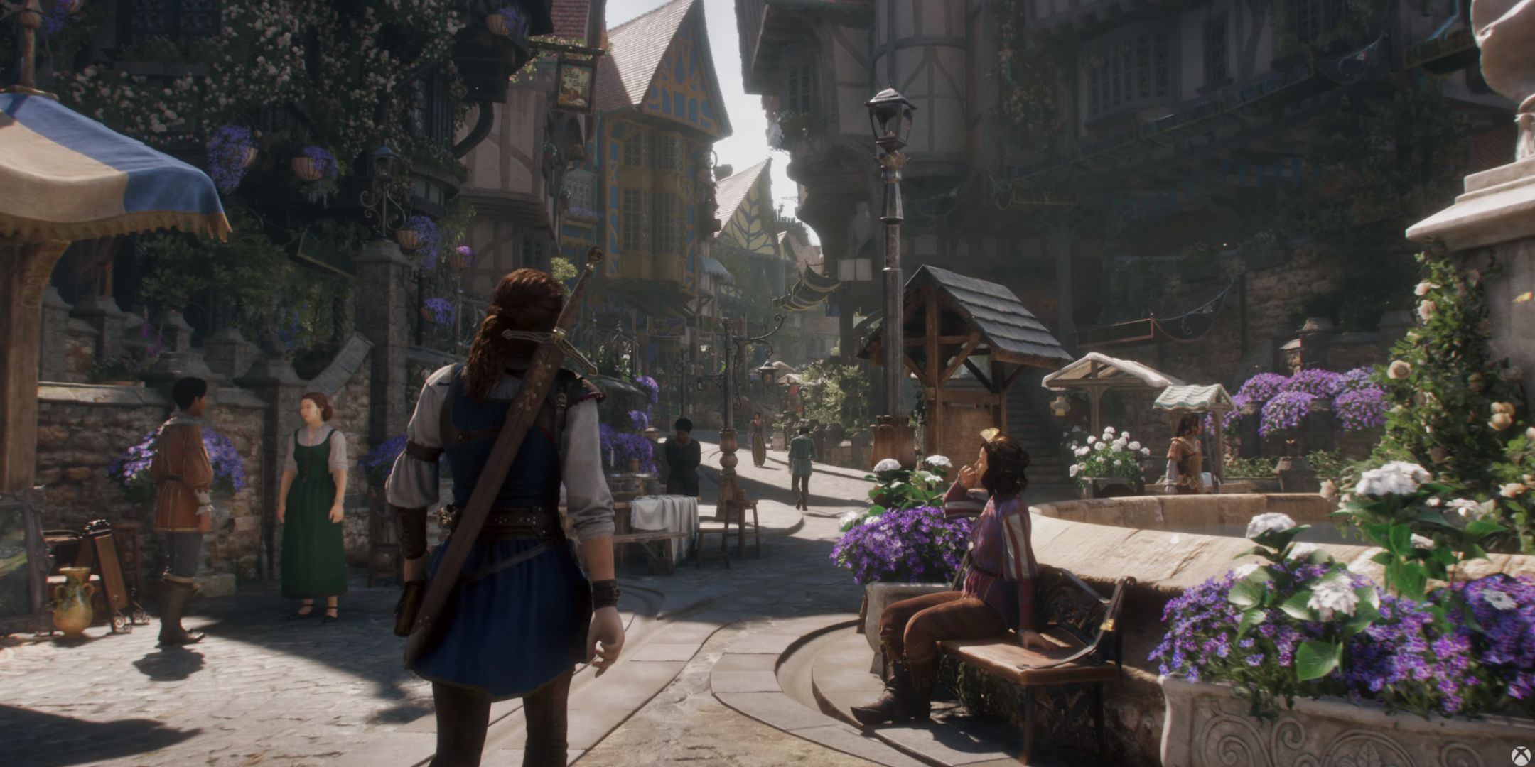 The new Fable game. The player is walking down a street. 