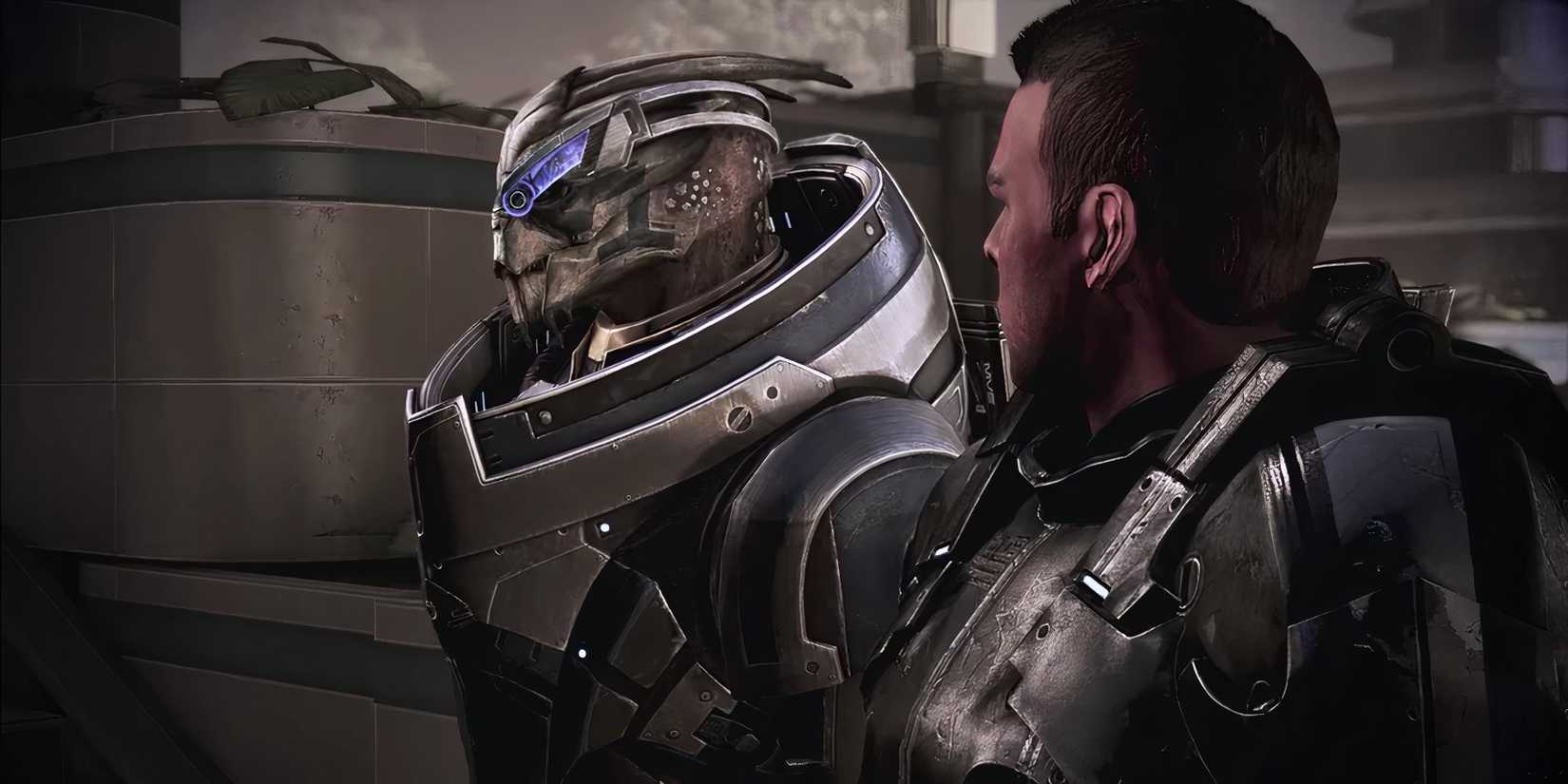 Garrus Vakarian talking with Sheperd and Wrex in Mass Effect.