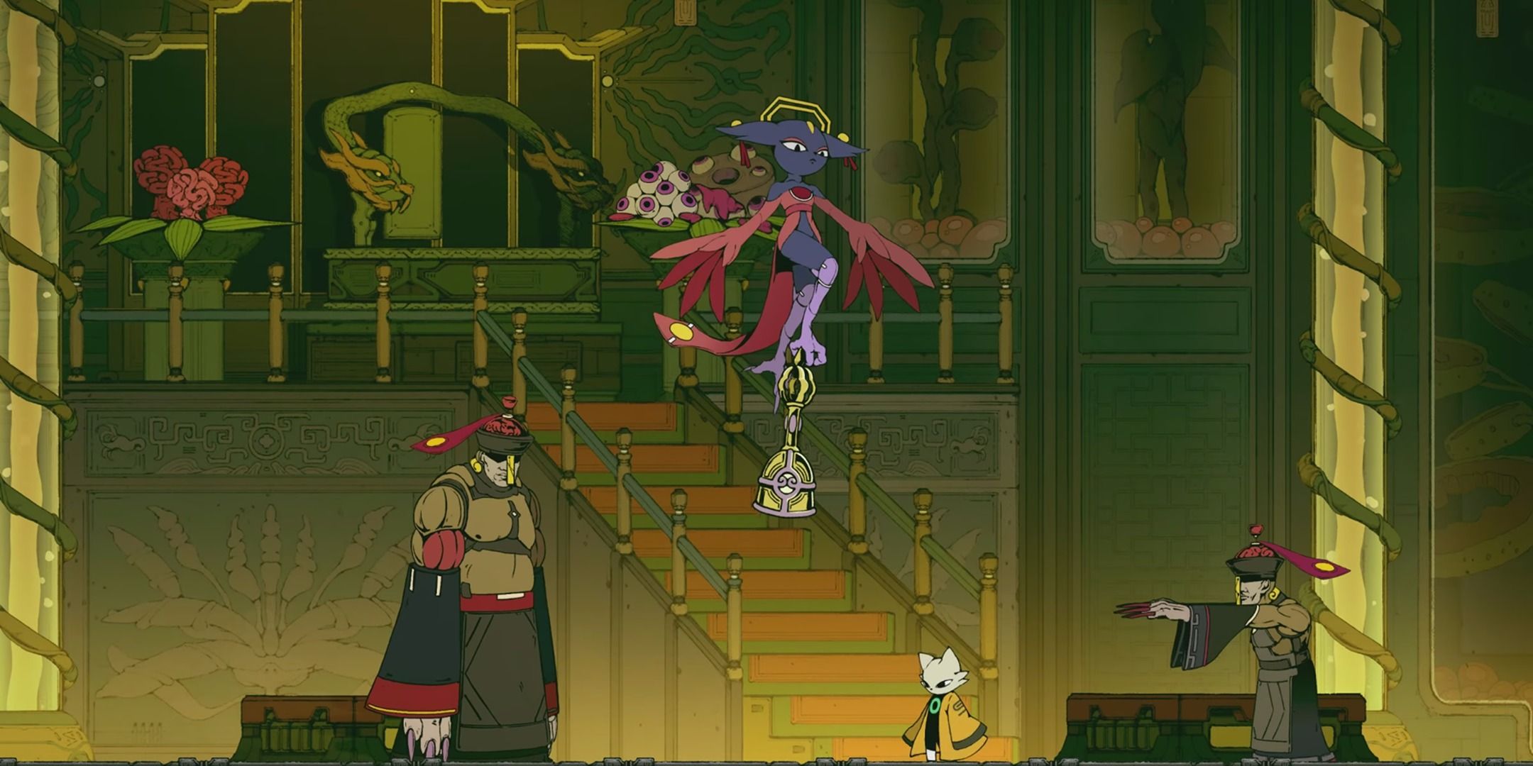 Yi surrounded by Gourmang and her Jiangshi puppets in Nine Sols