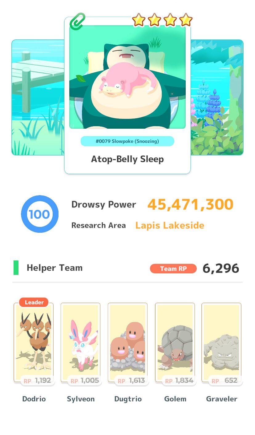 A screenshot of a sleep research in Pokemon Sleep featuring a slowpoke