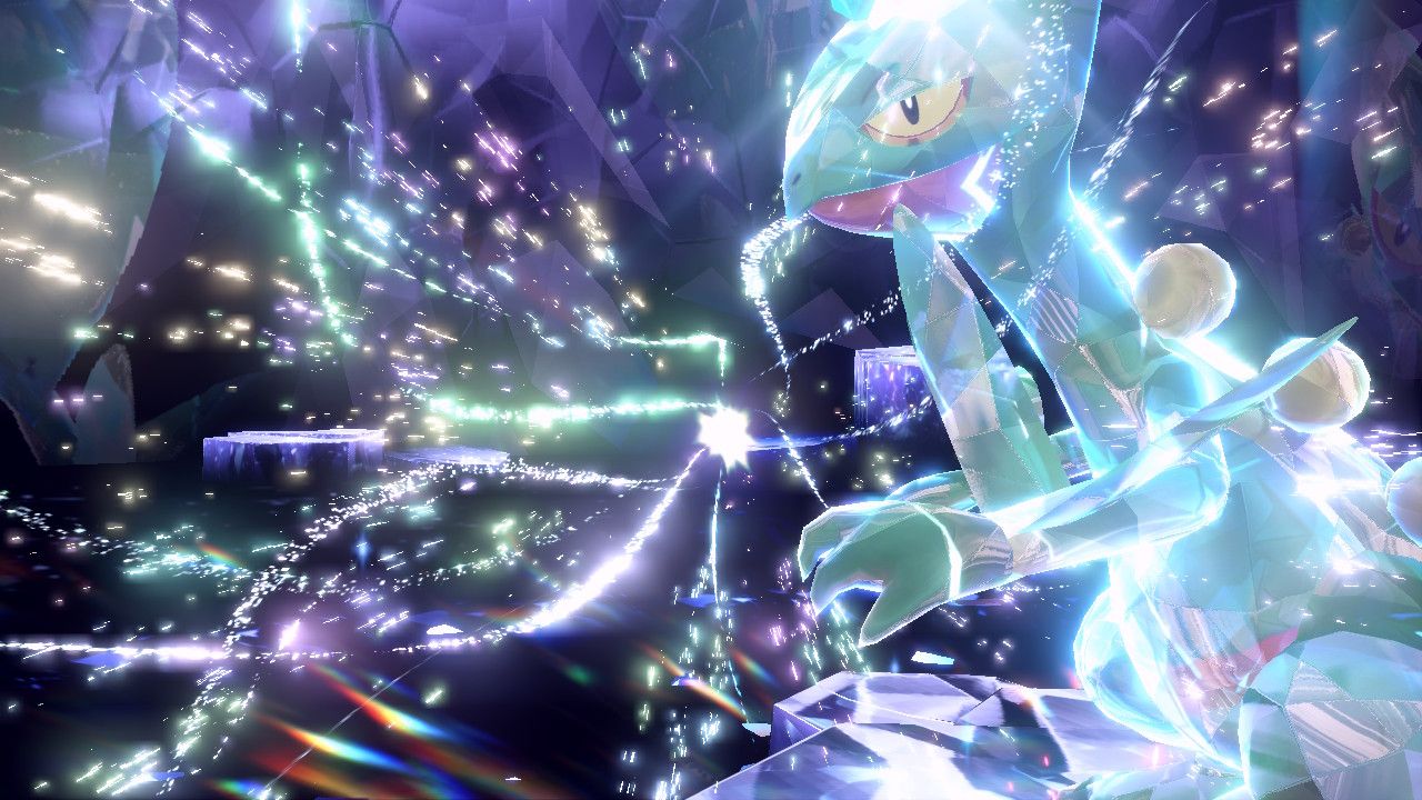 Tera Sceptile about to release its energy and blast the player in Pokemon Scarlet &amp; Violet.