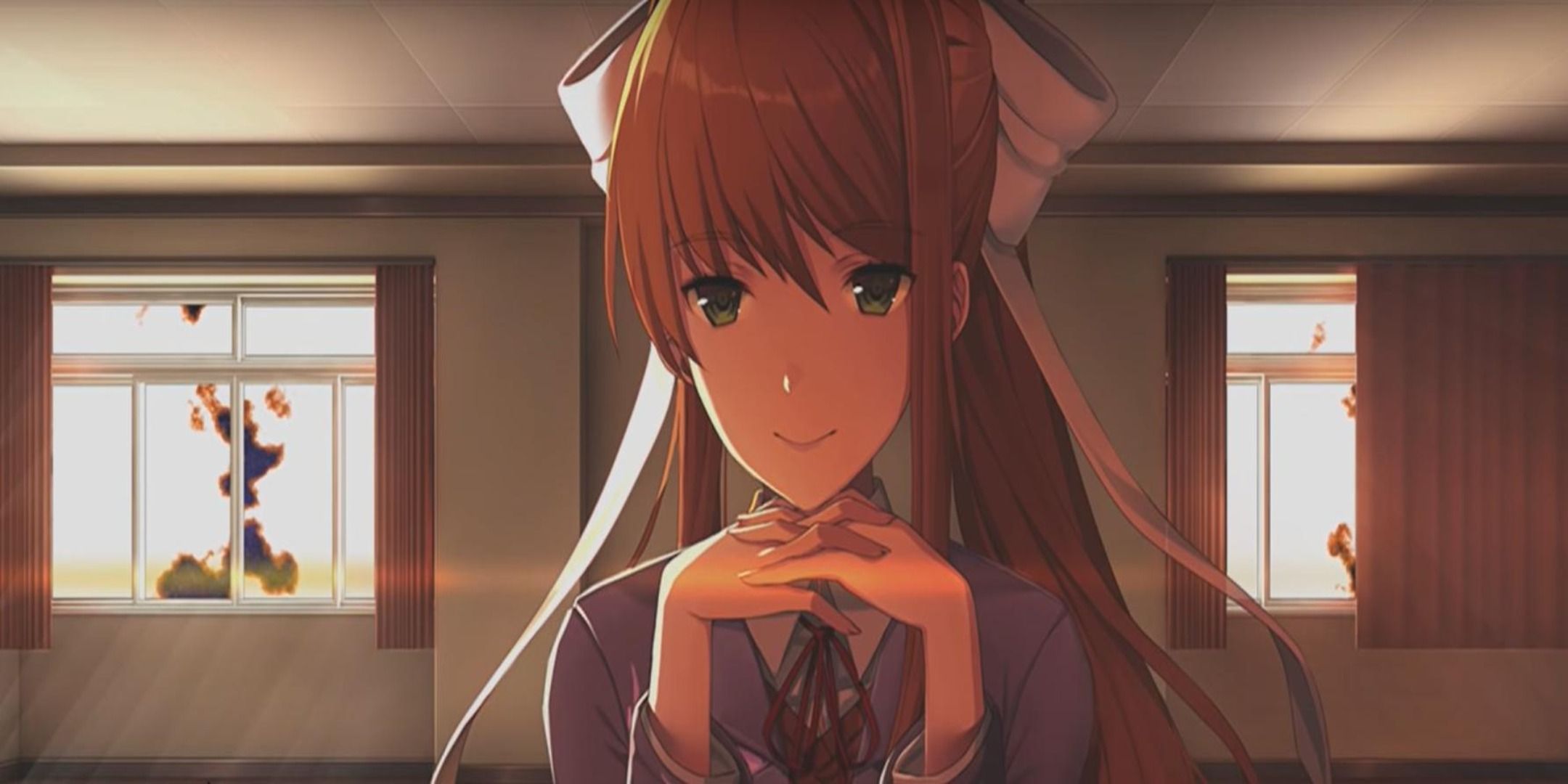 Just Monika, alone at the end of Doki Doki Literature Club.