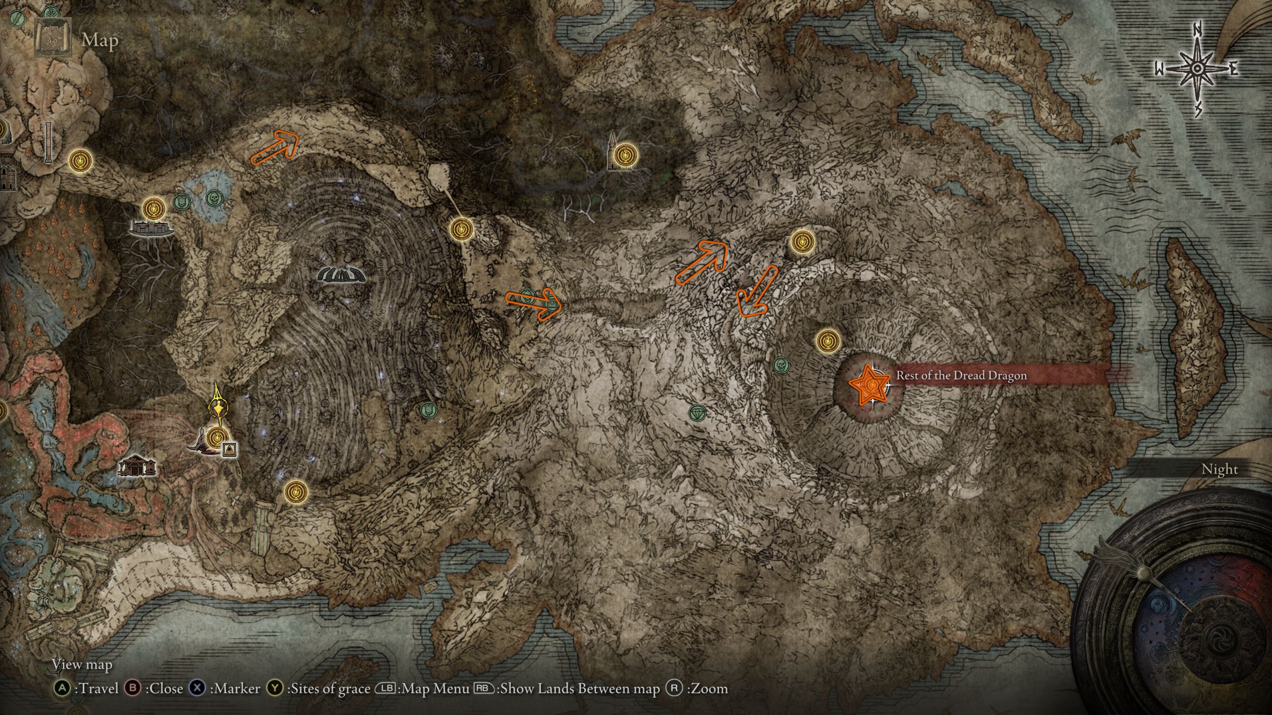 Map showing the path to Bayle the Dread - Elden Ring Shaodw of the Erdtree