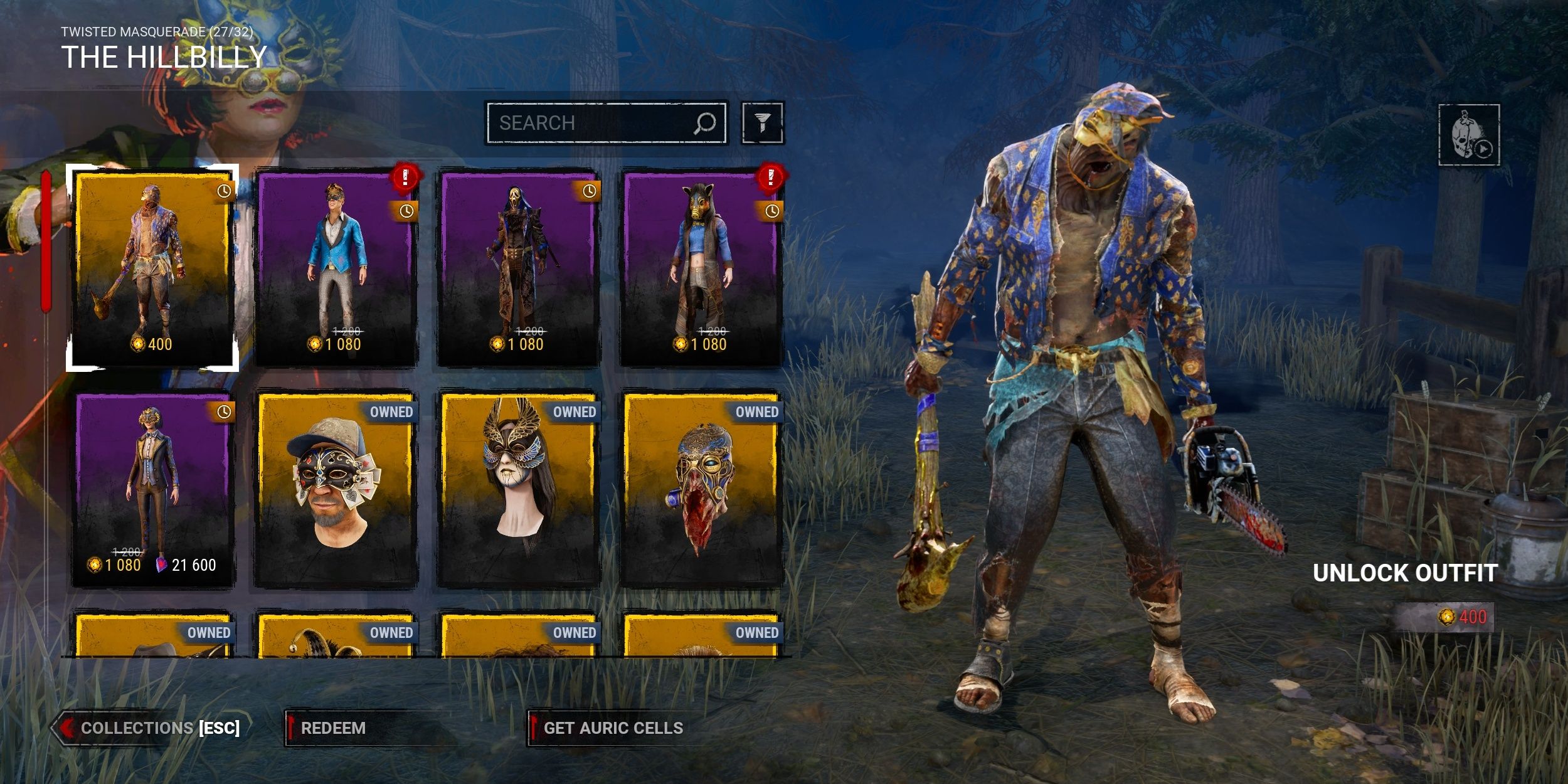 The Hillbilly in the tatters of a blue and gold suit in Dead by Daylight