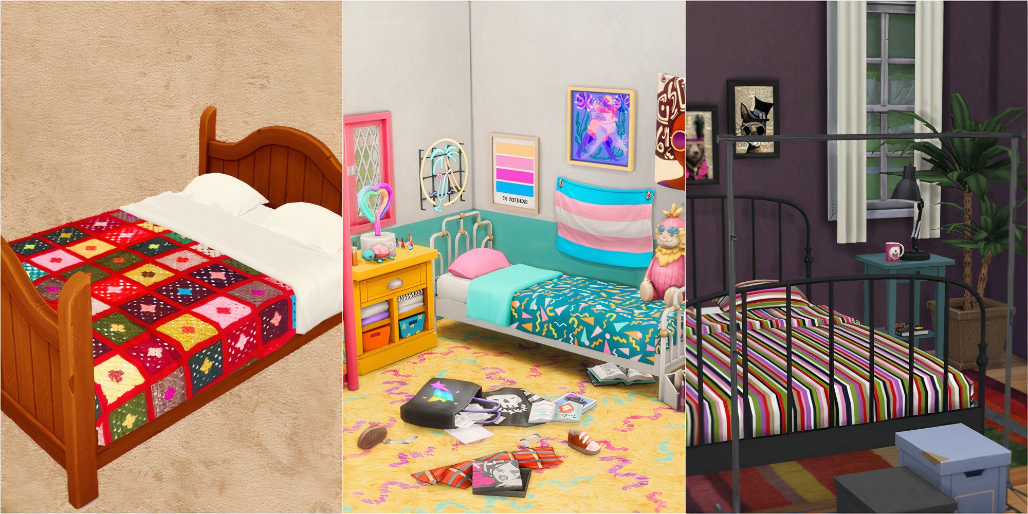 Collage with various bedroom-related custom content for The Sims 4