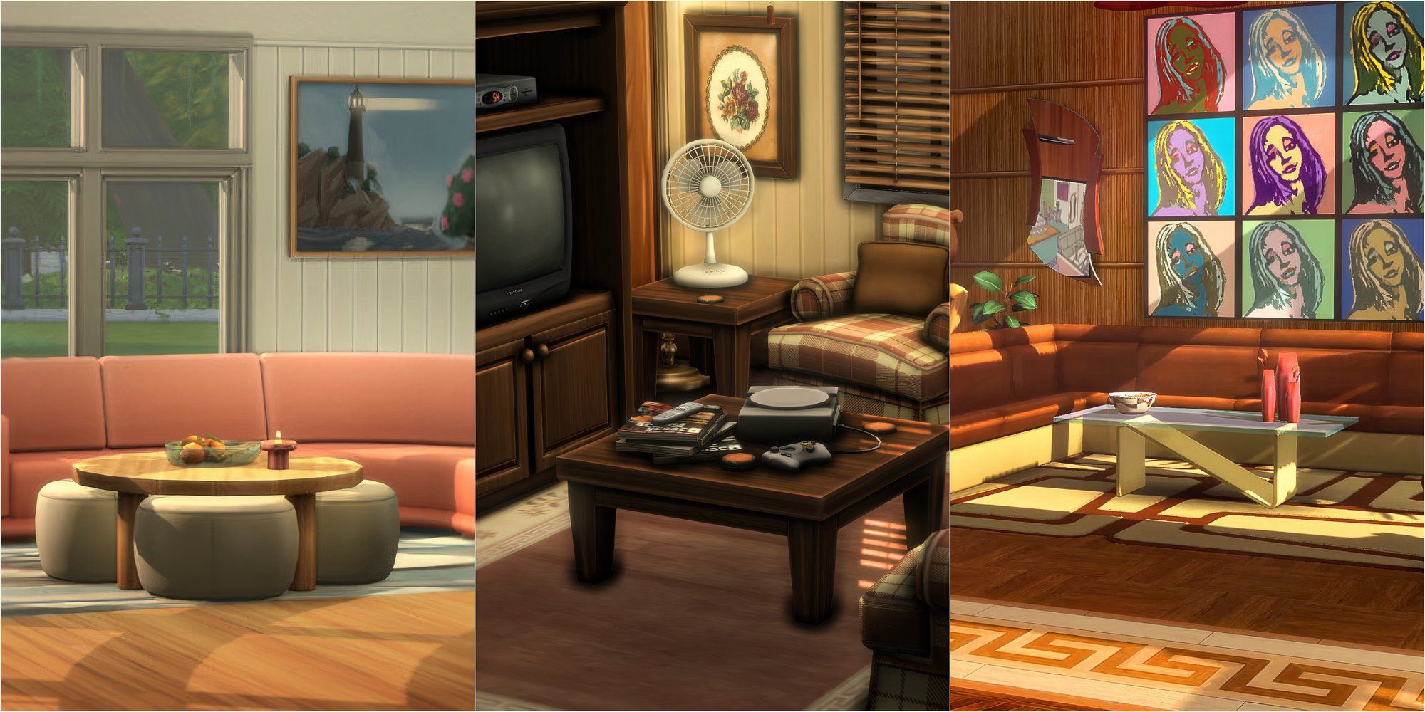 Collage with different lounge CCs for The Sims 4