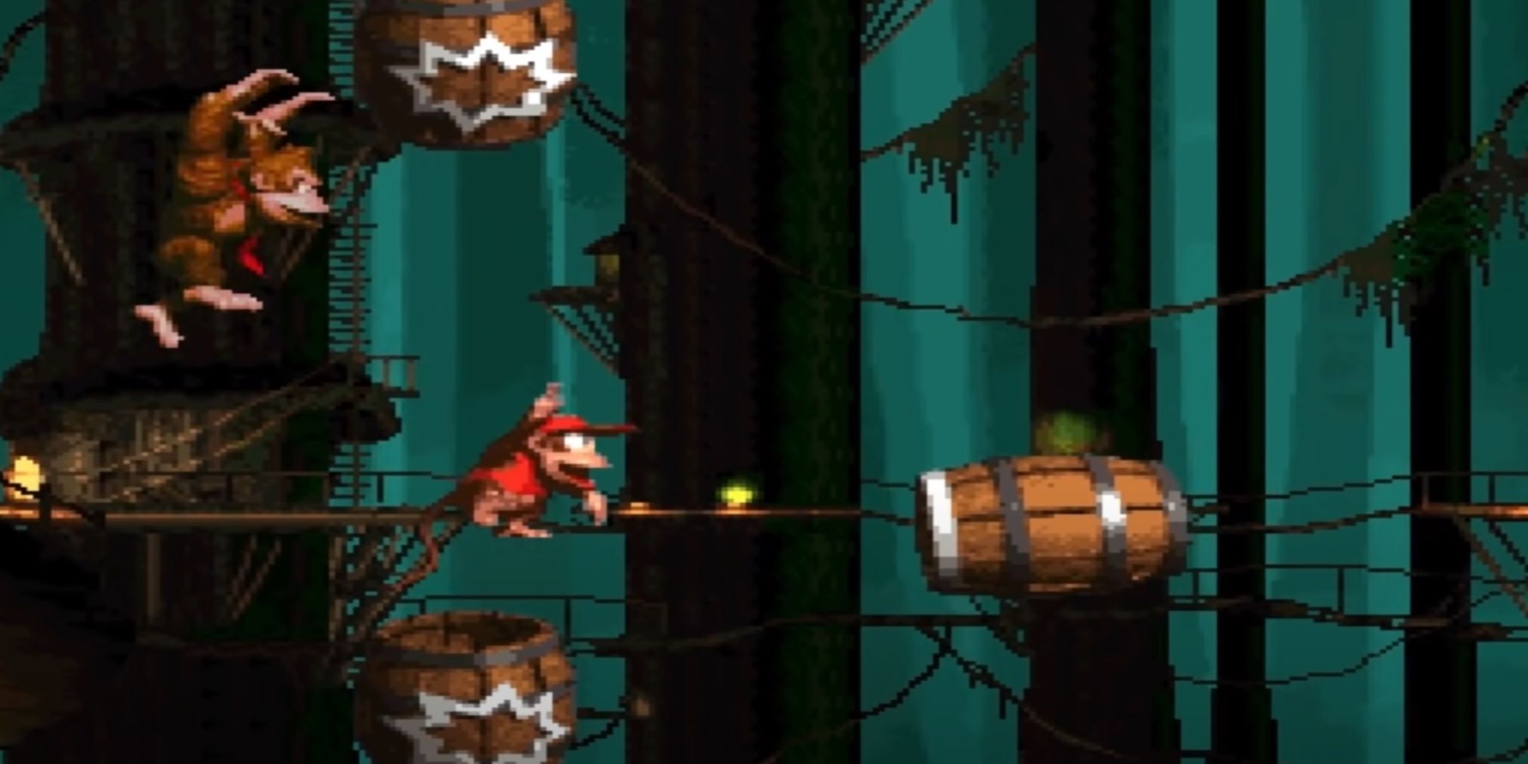 Tree Top Town Barrels in Donkey Kong Country