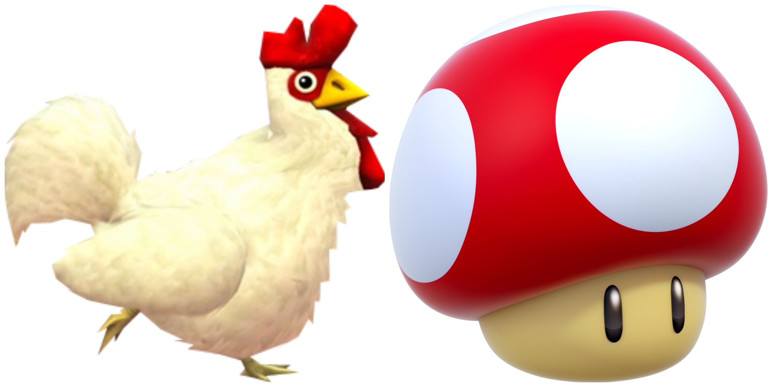 Cucco and Super Mushroom items from super smash bros ultimate