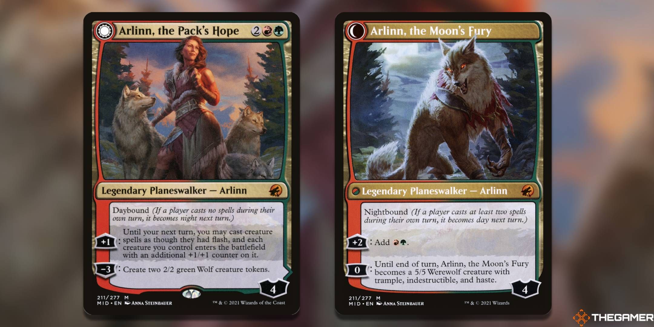 Arlinn, the Pack's Hope + Arlinn, the Moon's Fury Magic: The Gathering cards