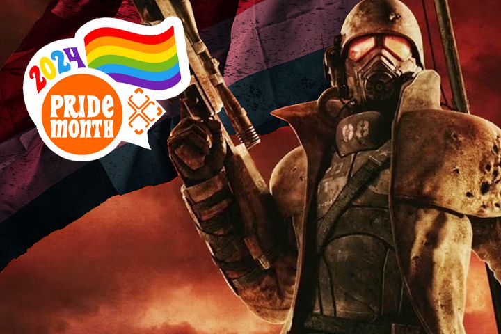 NCR Ranger from Fallout New Vegas in front of a bisexual flag thumbnail